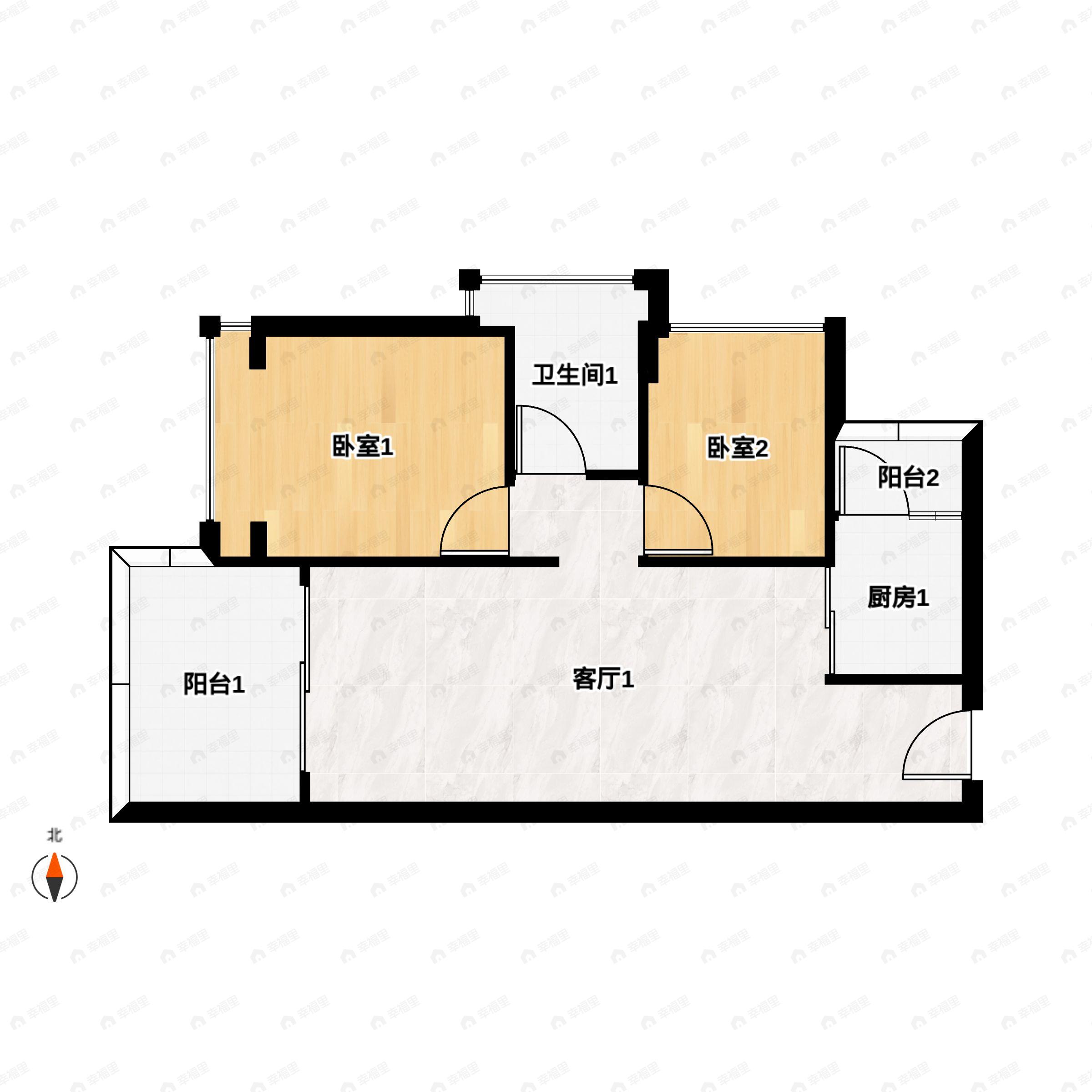 2室2厅1卫建面68平户型图