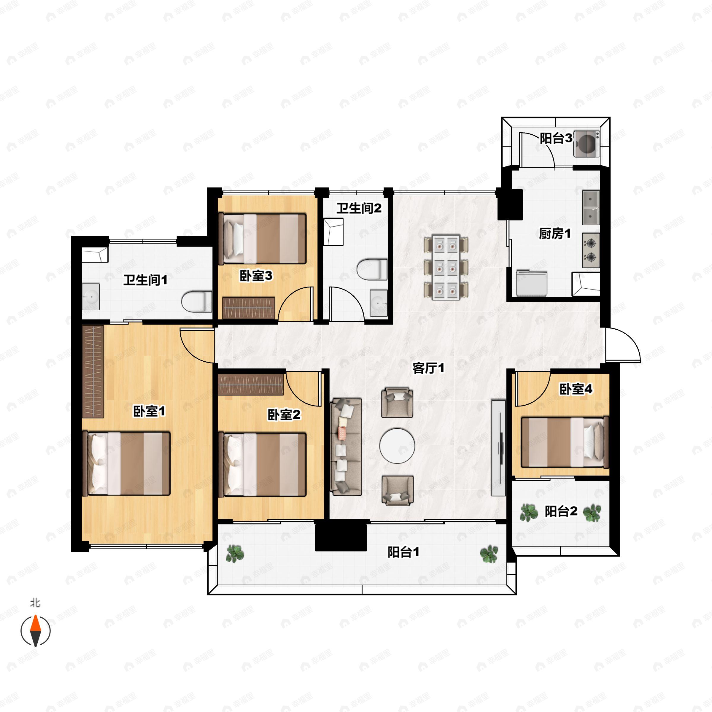 4室2厅2卫建面149m²南户型图
