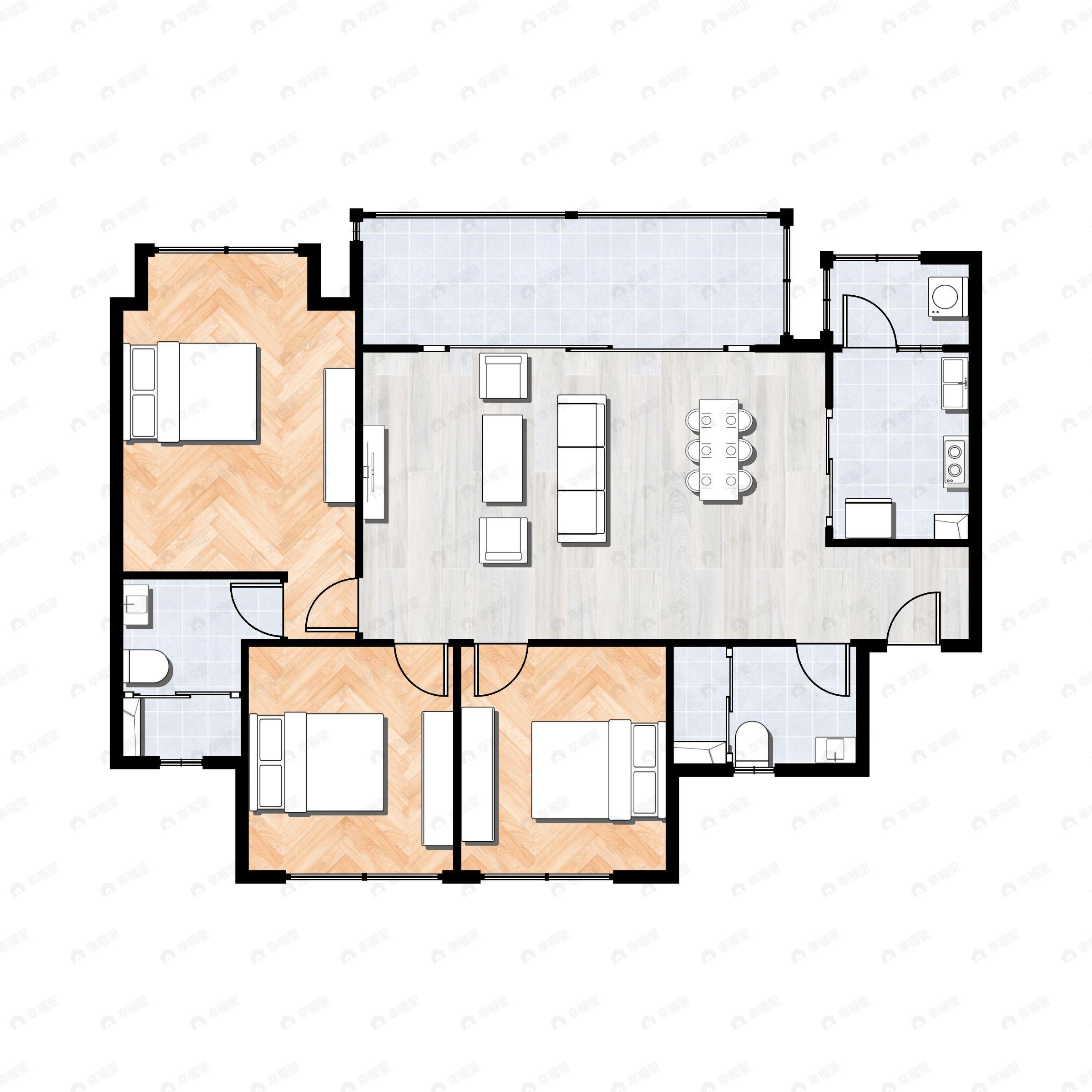 3室2厅2卫建面106平户型图