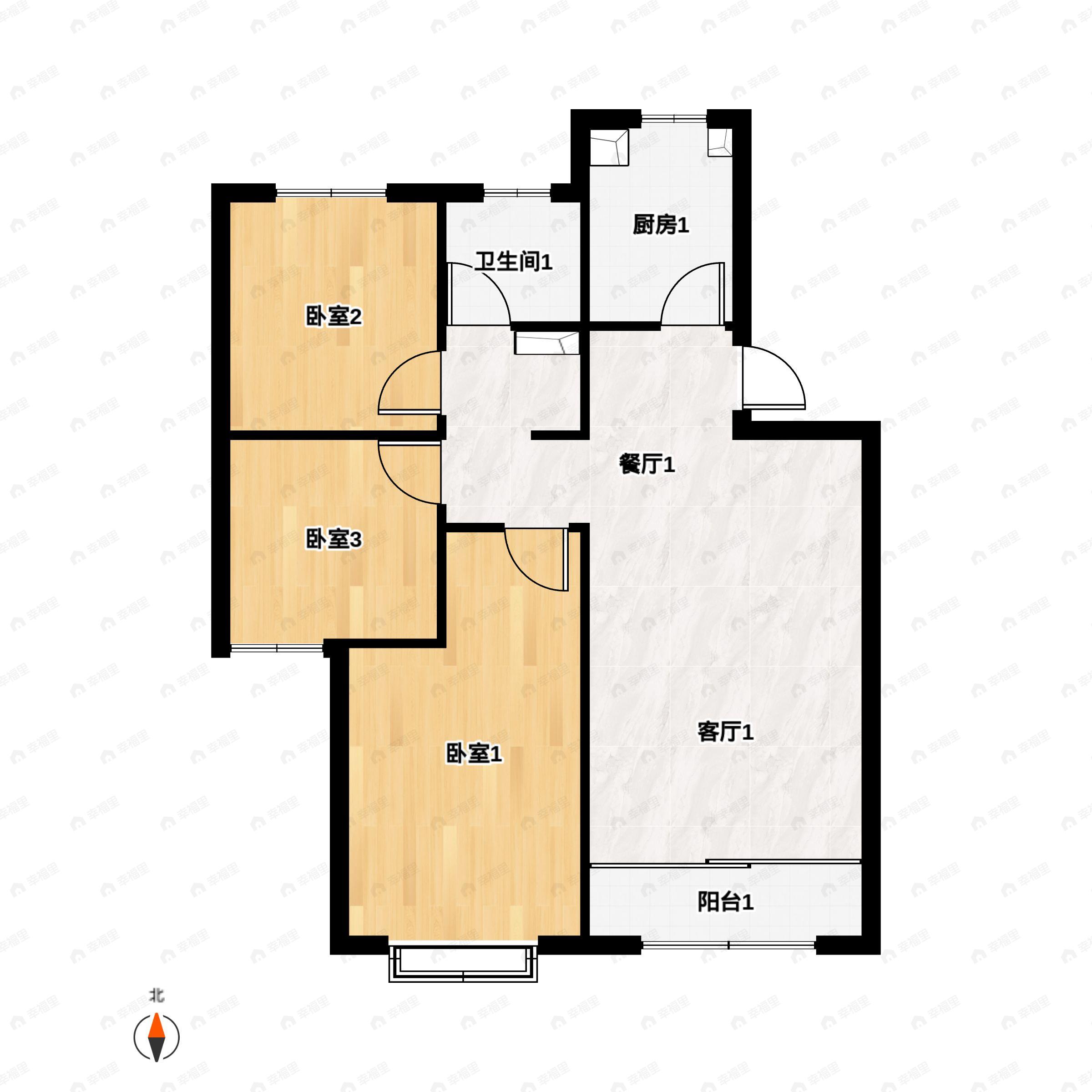 3室2厅1卫建面112平南户型图