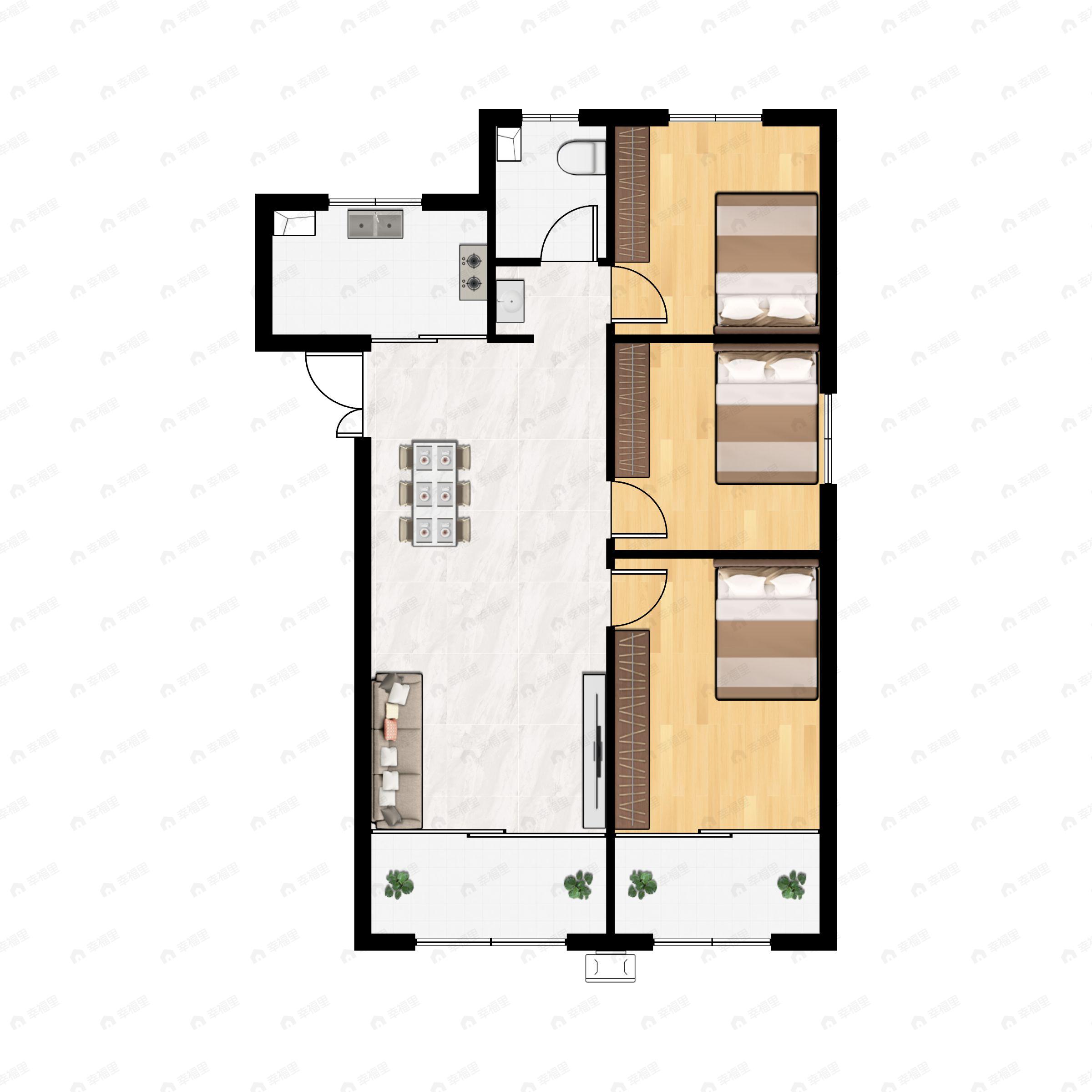 3室2厅1卫建面112平户型图