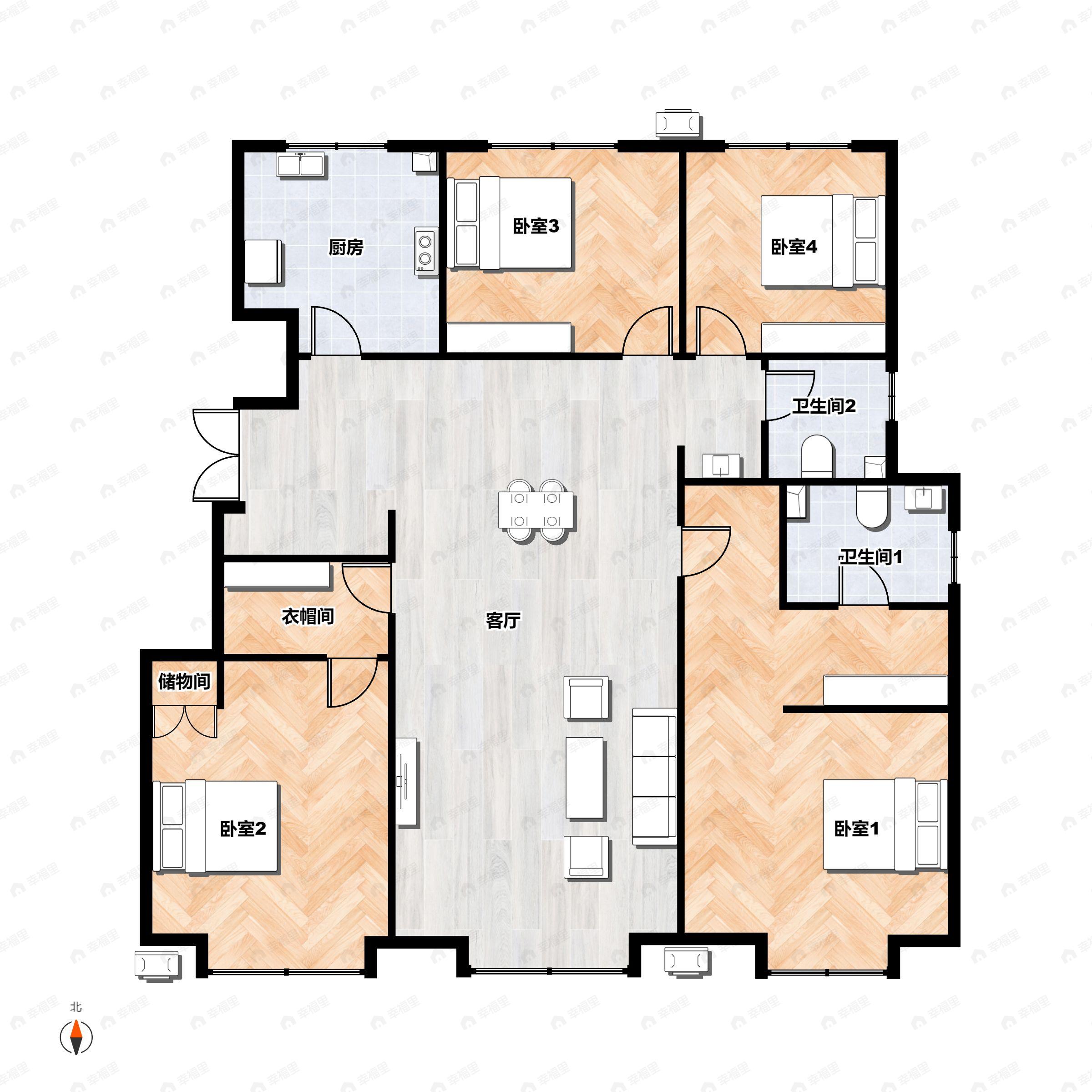 4室2厅2卫建面136平户型图