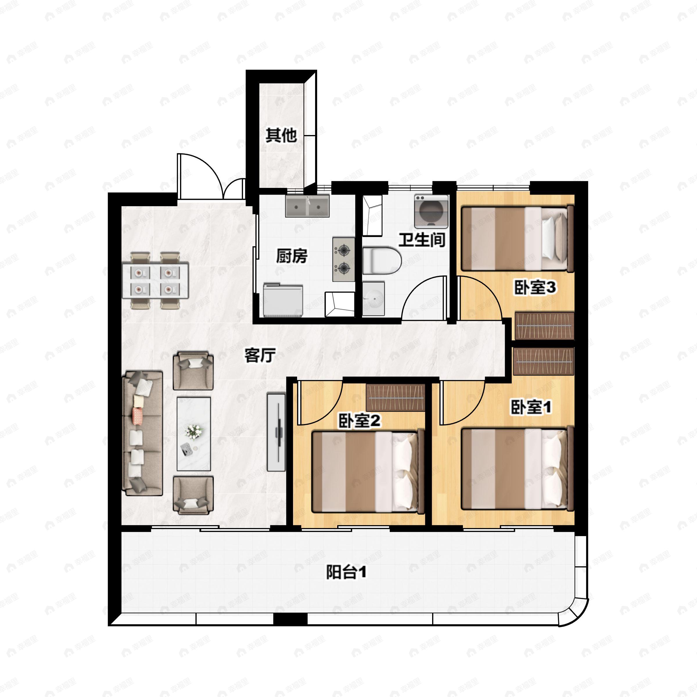 3室2厅1卫建面96平户型图