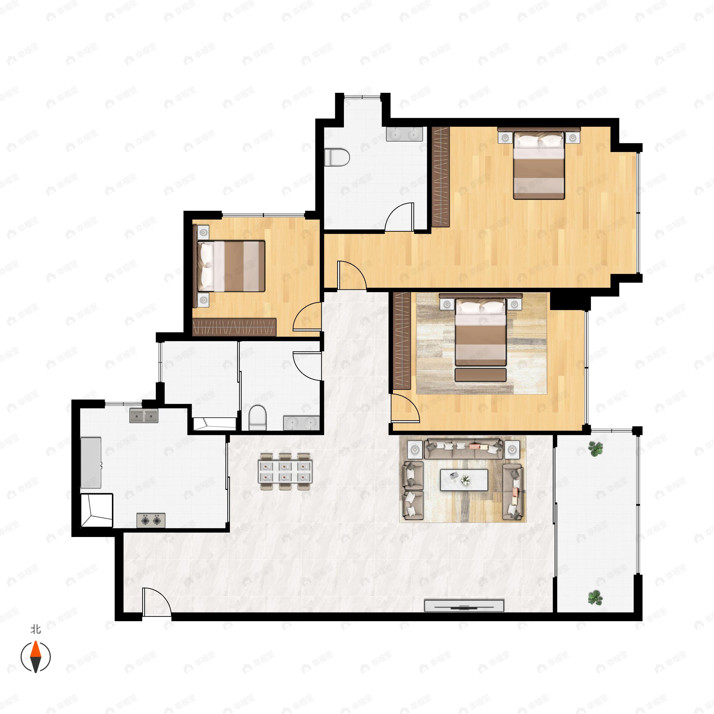 2室2厅2卫建面85平户型图