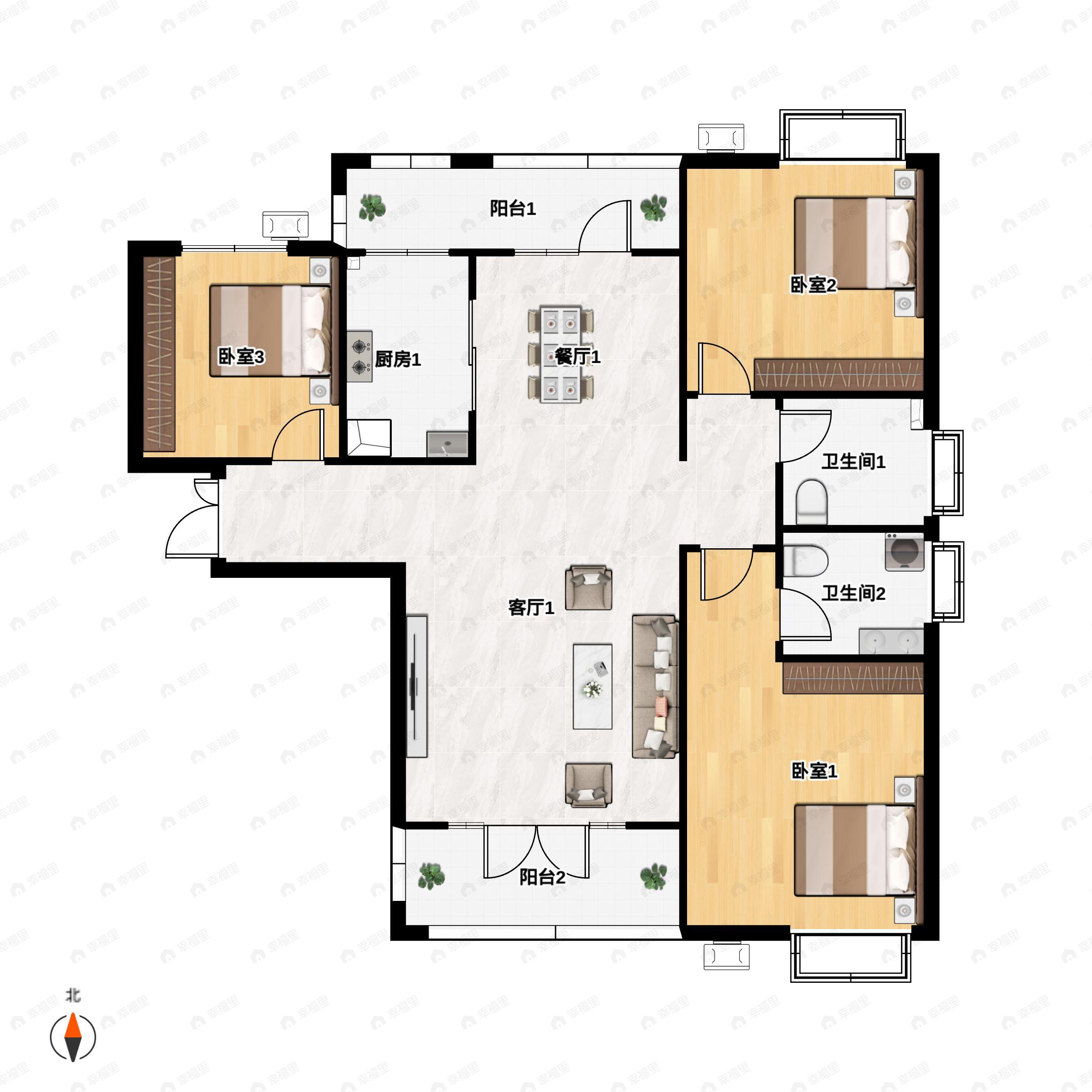 德雅国际城3室2厅2卫户型图