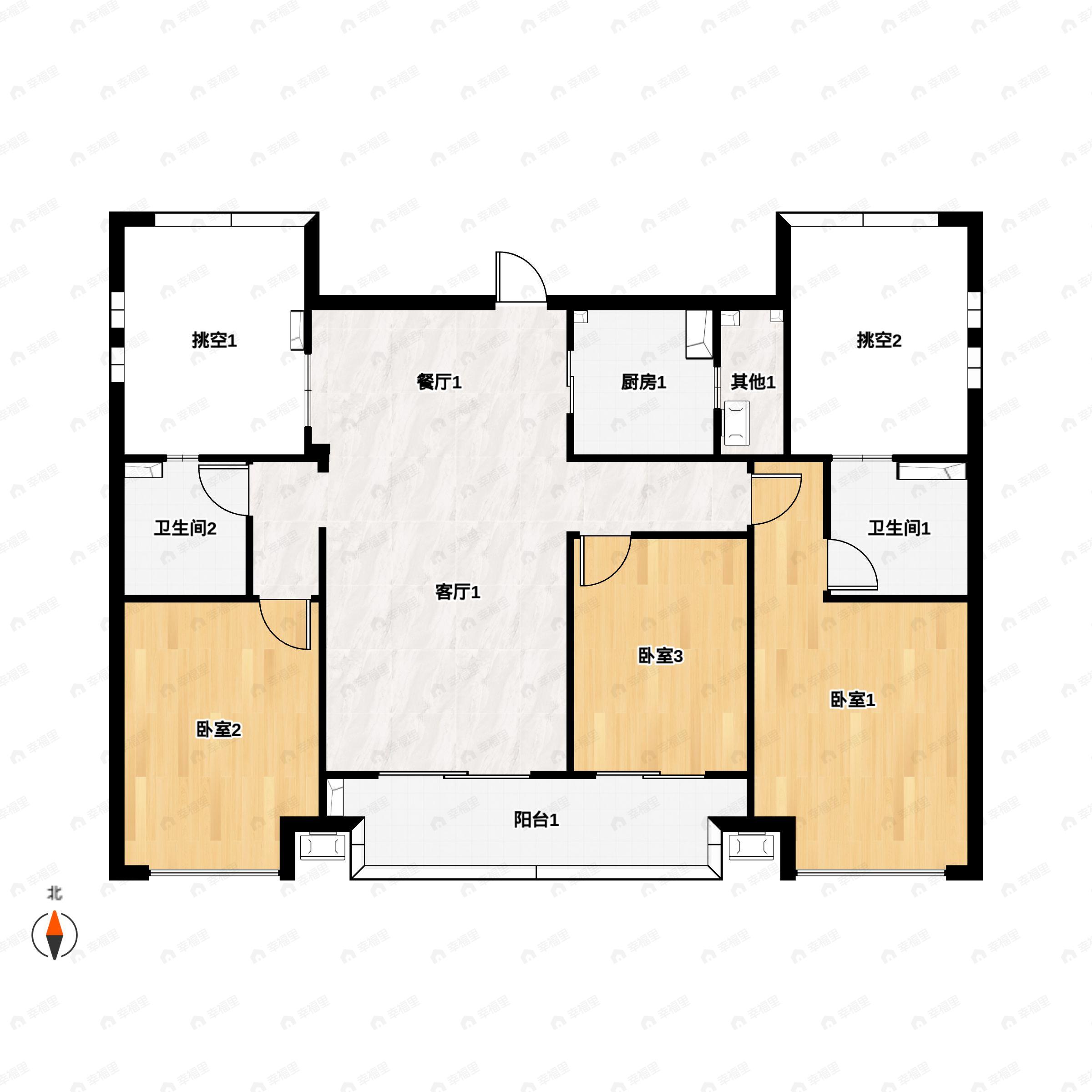 3室2厅2卫建面121平南户型图
