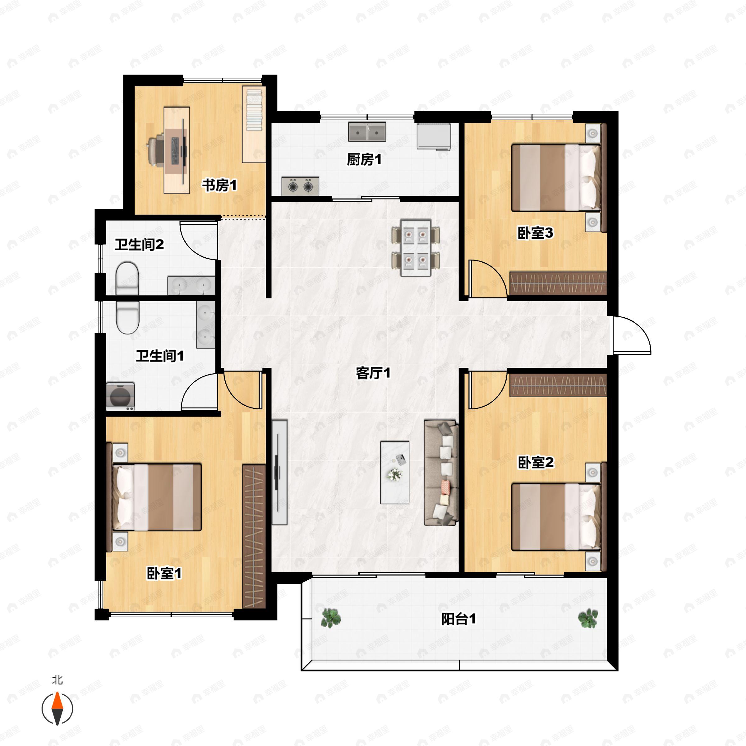 4室2厅2卫建面145平户型图