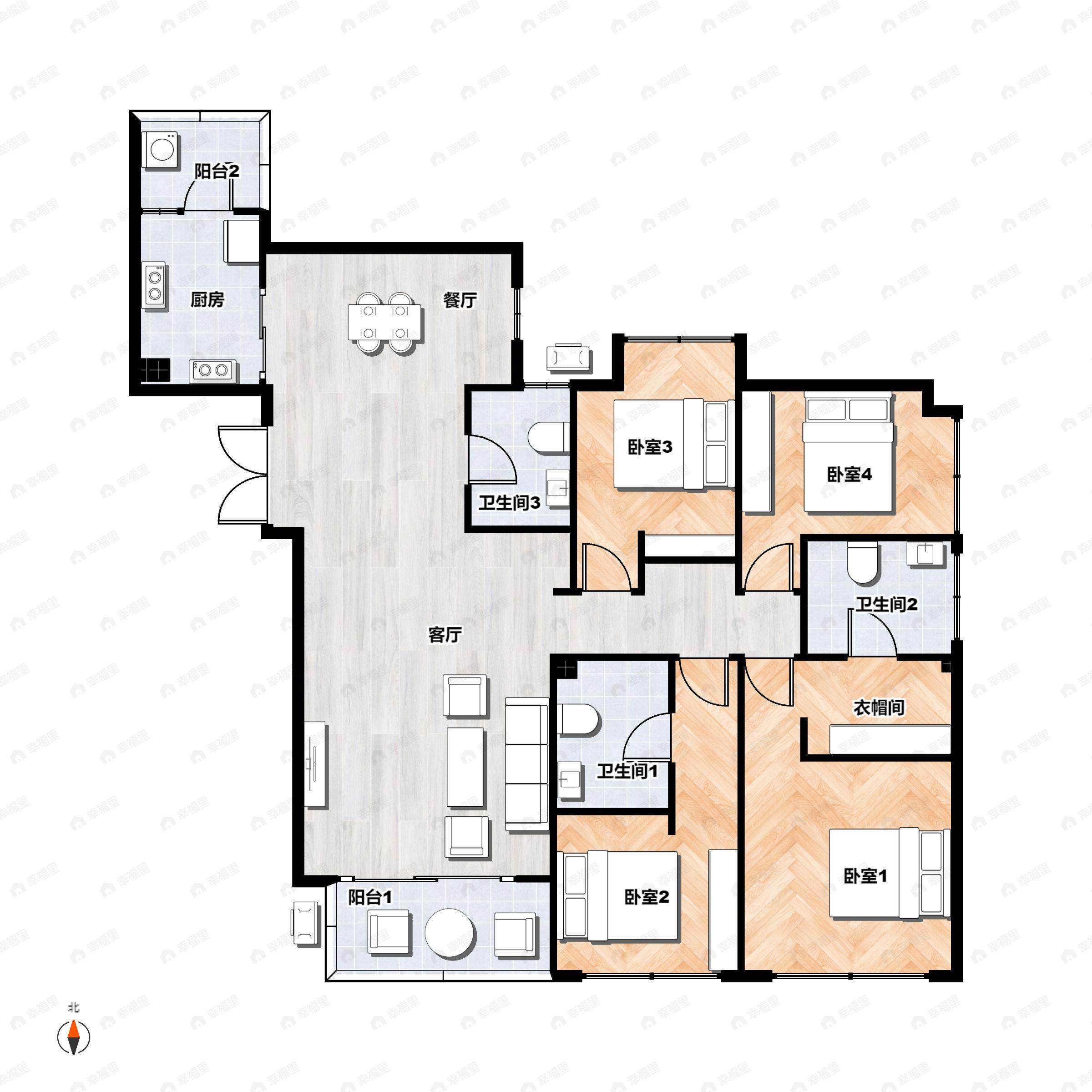 4室2厅3卫建面190平户型图