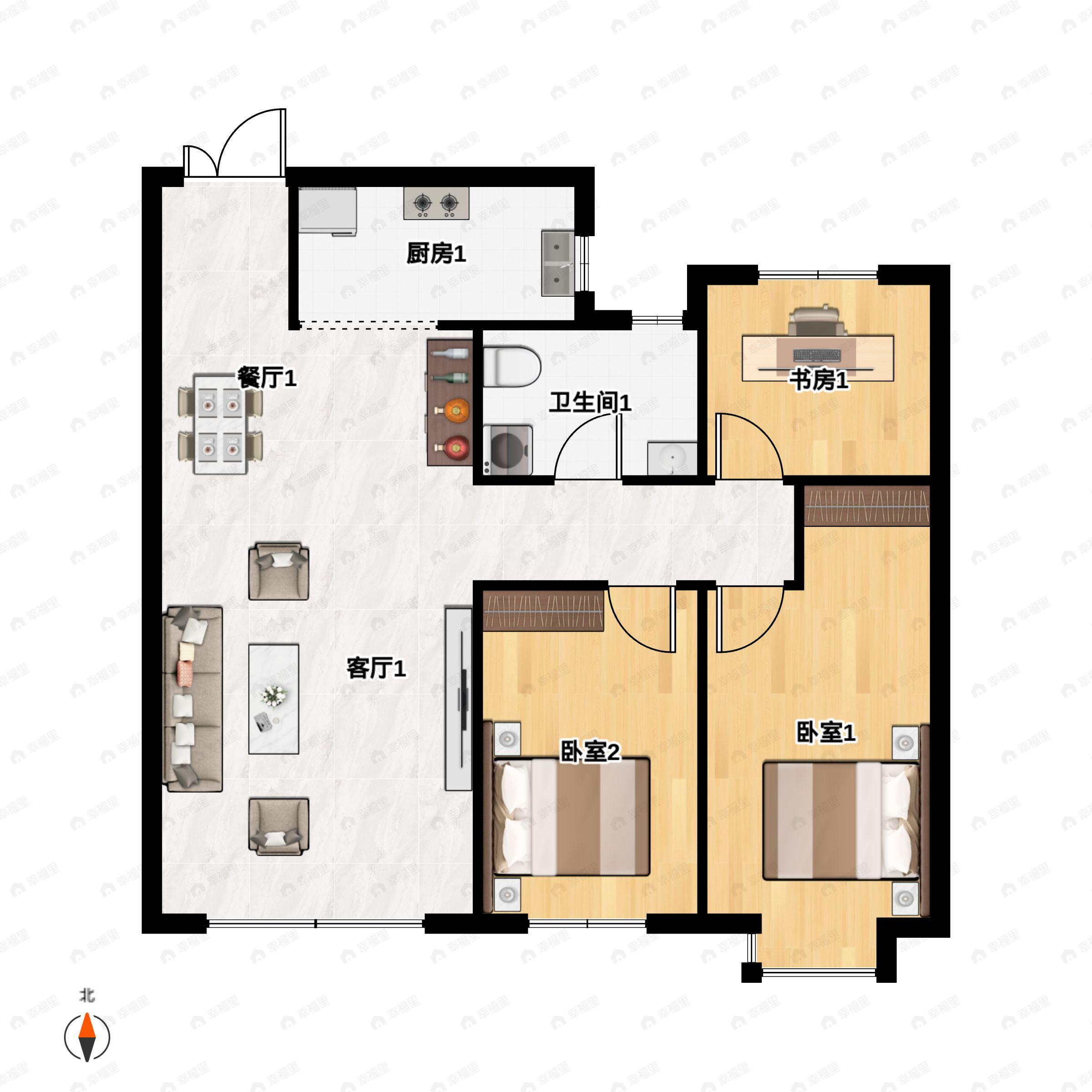 万枫美利山3室2厅1卫户型图