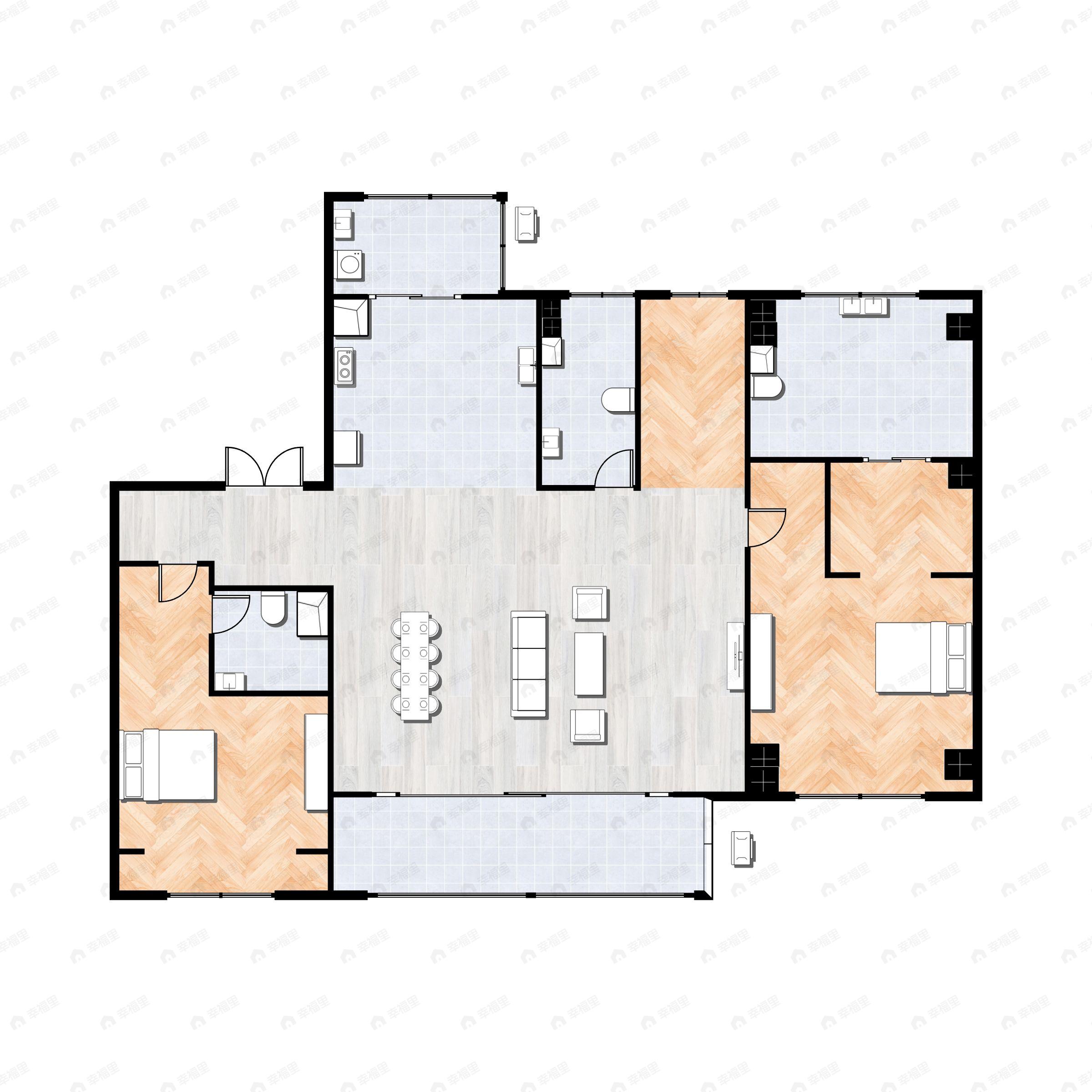3室2厅2卫建面195平西南户型图
