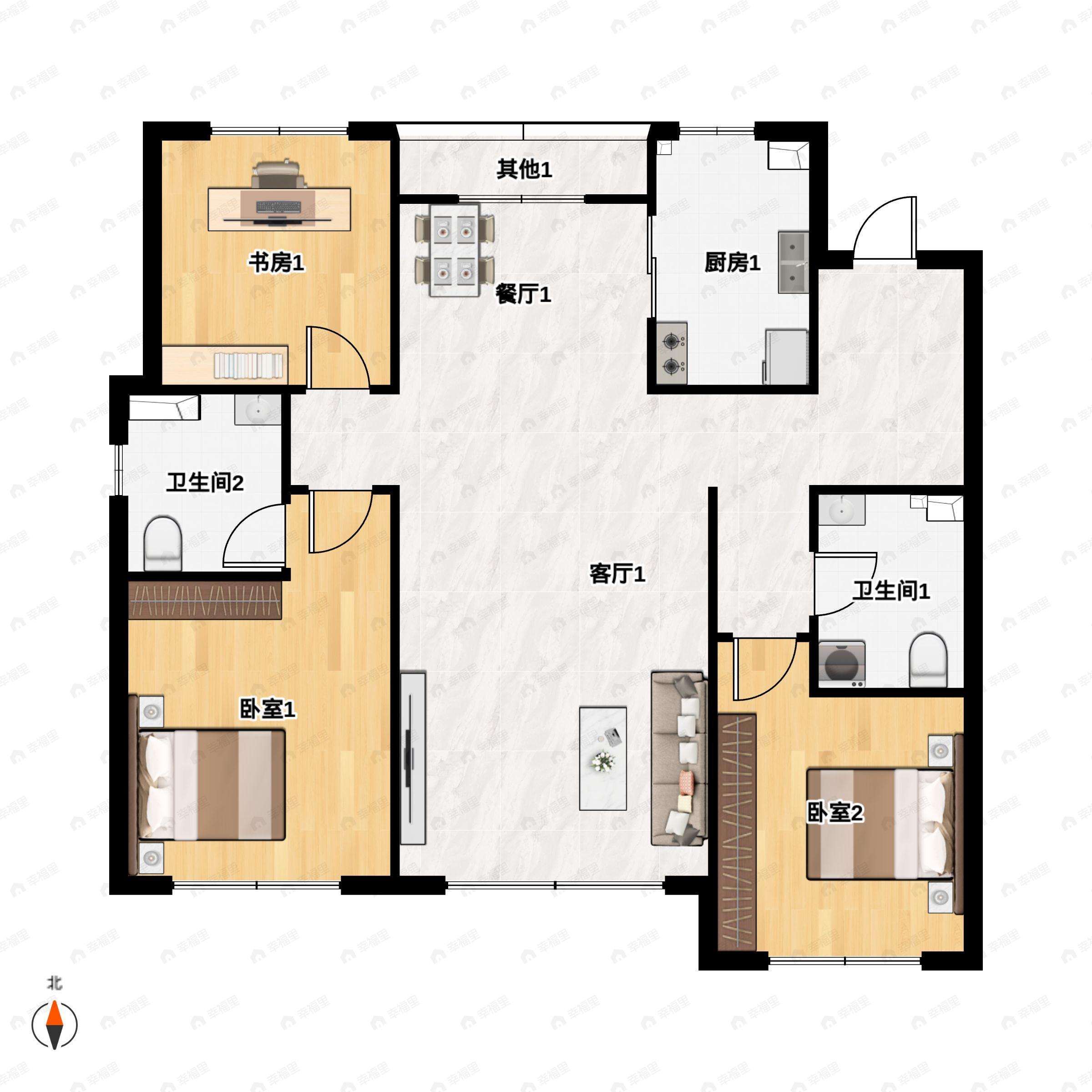 3室2厅2卫建面115平户型图