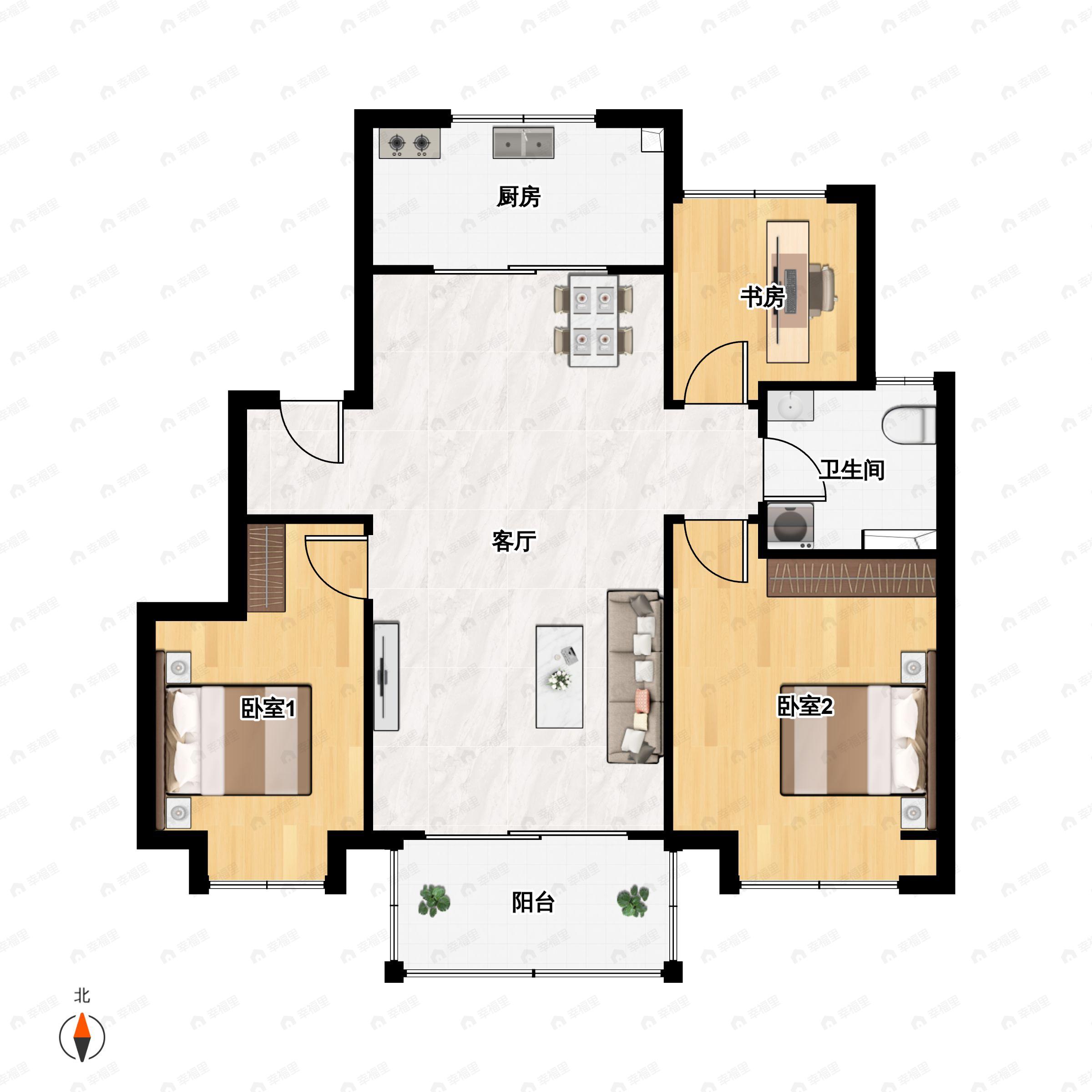 3室2厅1卫建面89平南户型图