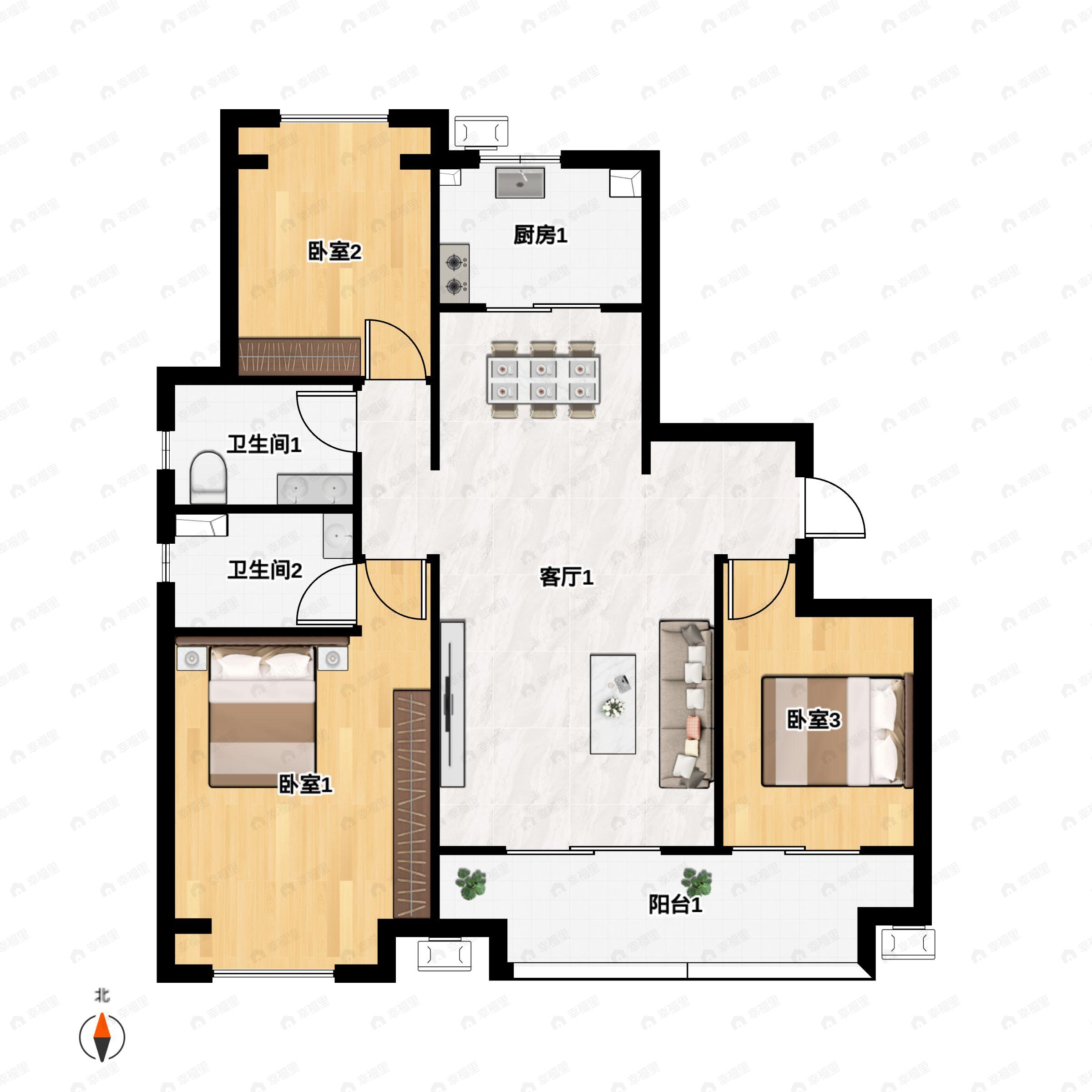 3室2厅2卫建面119平户型图
