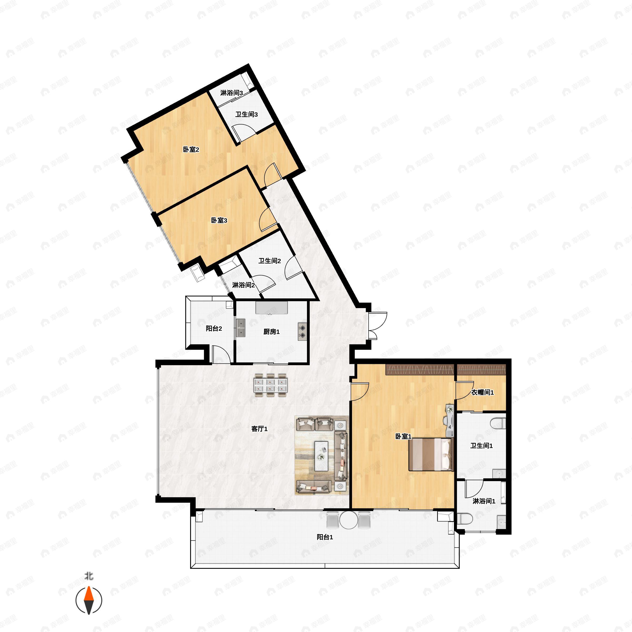 3室3厅3卫建面198平户型图