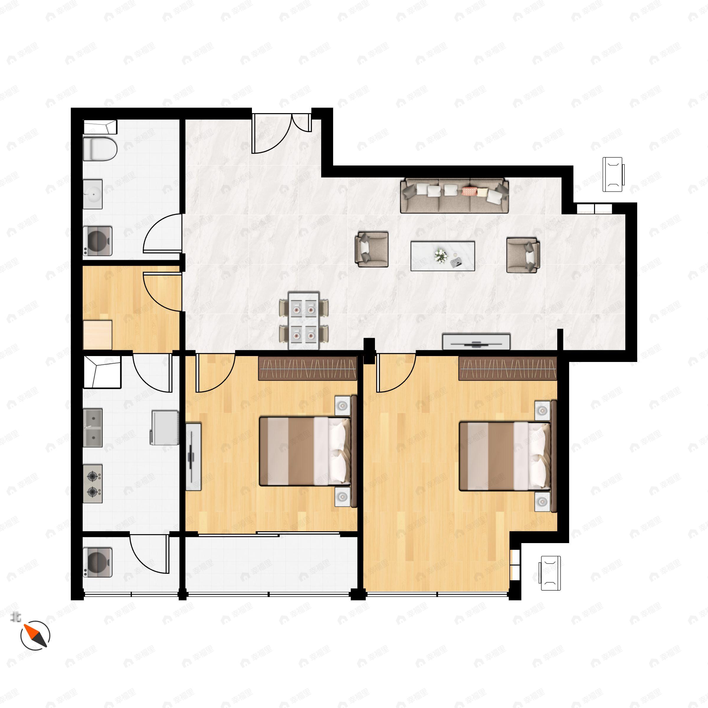 2室2厅1卫建面131平南户型图