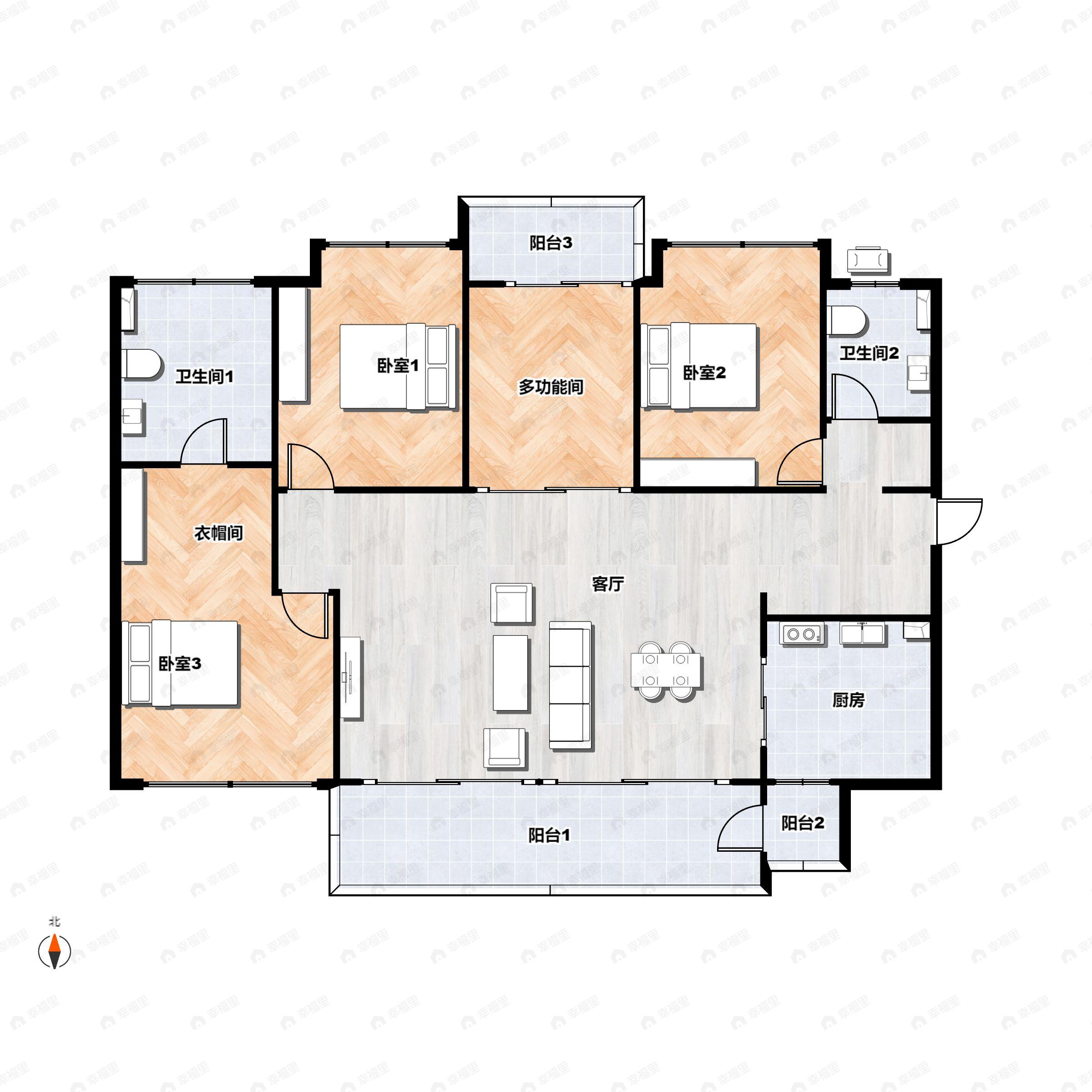 4室2厅2卫建面177平南户型图