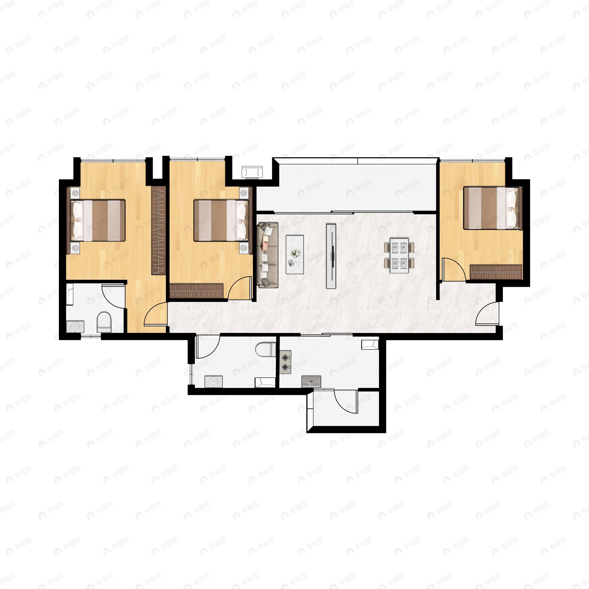 3室2厅2卫建面92平户型图