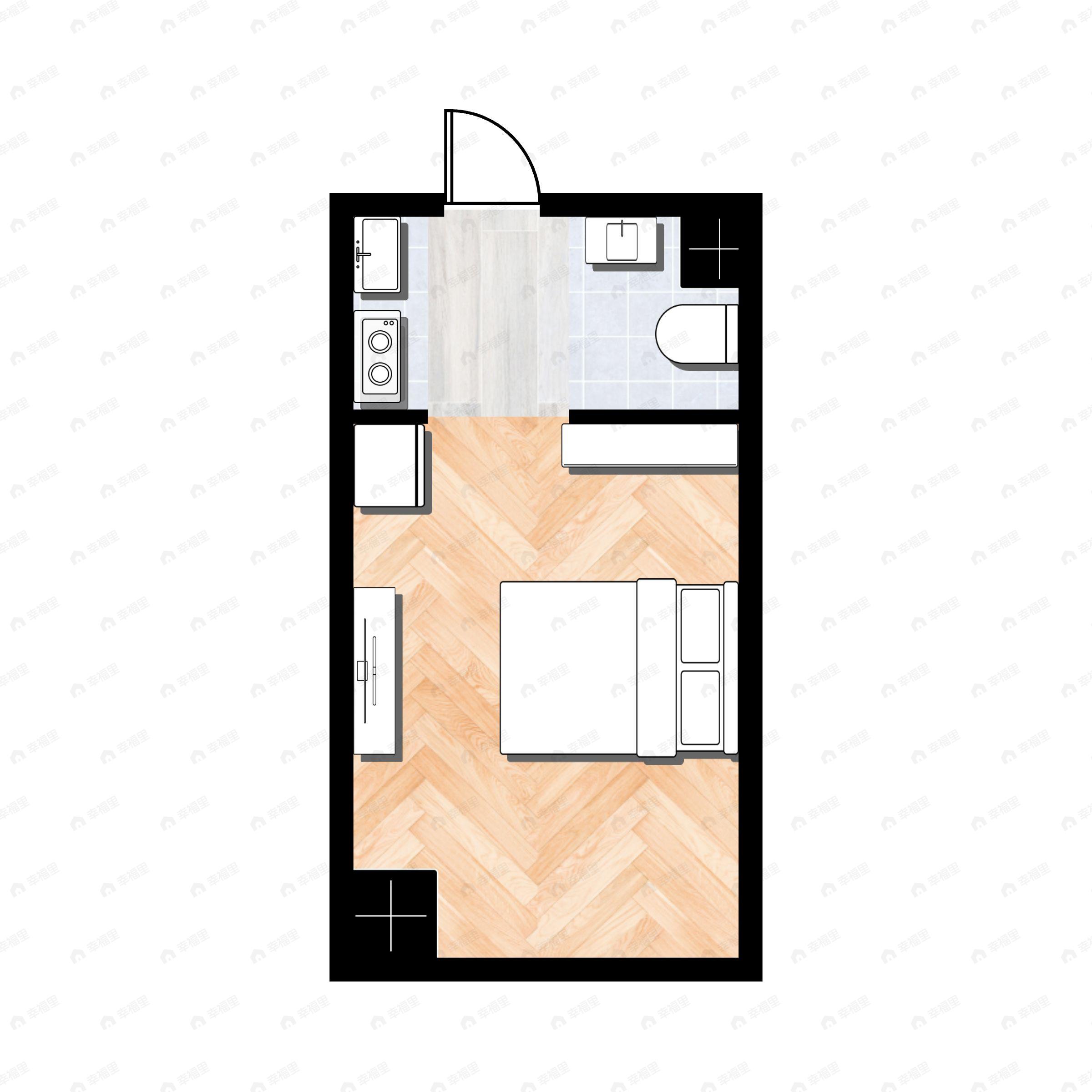 1室1厅1卫建面28m²西南户型图