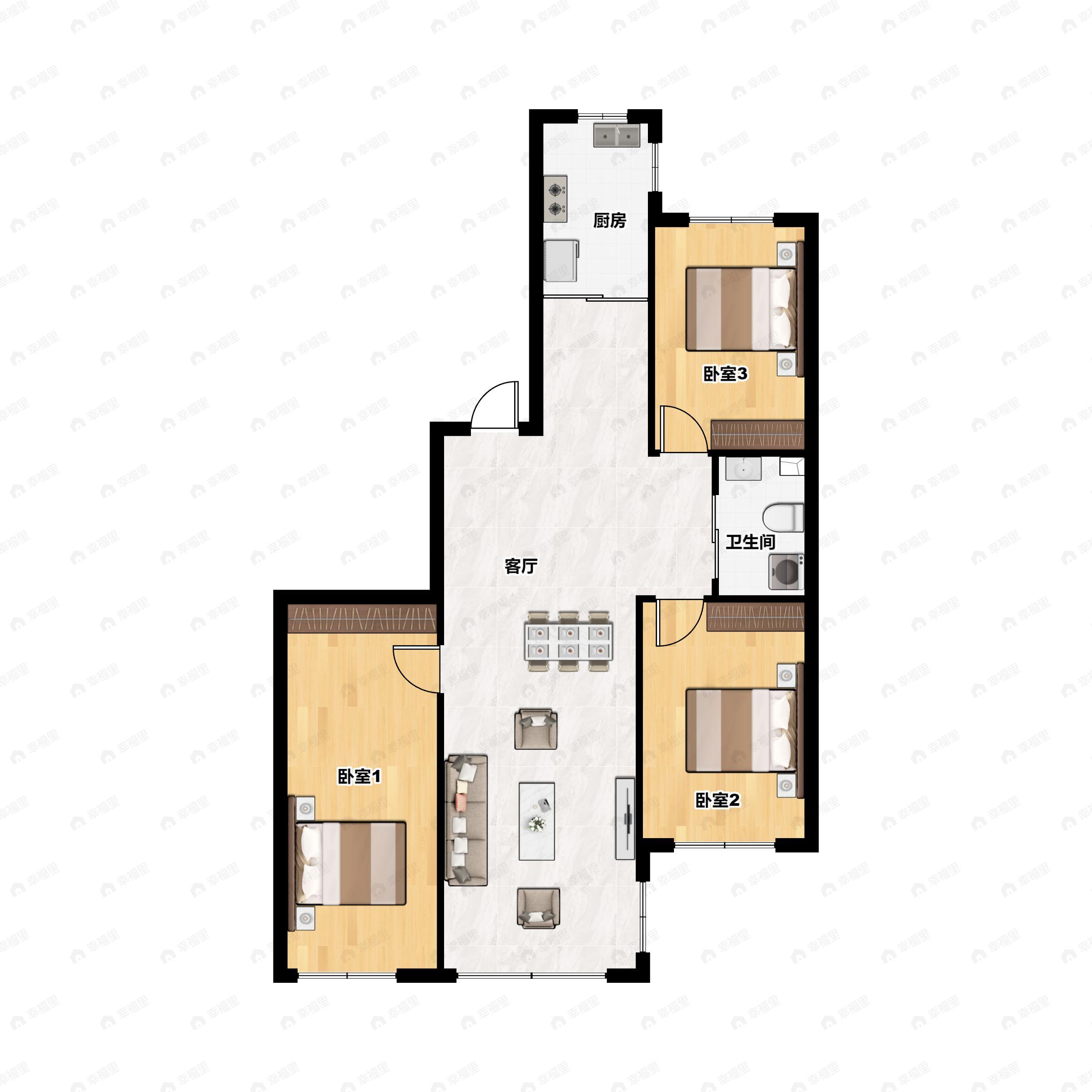 3室2厅1卫建面105平南|北户型图