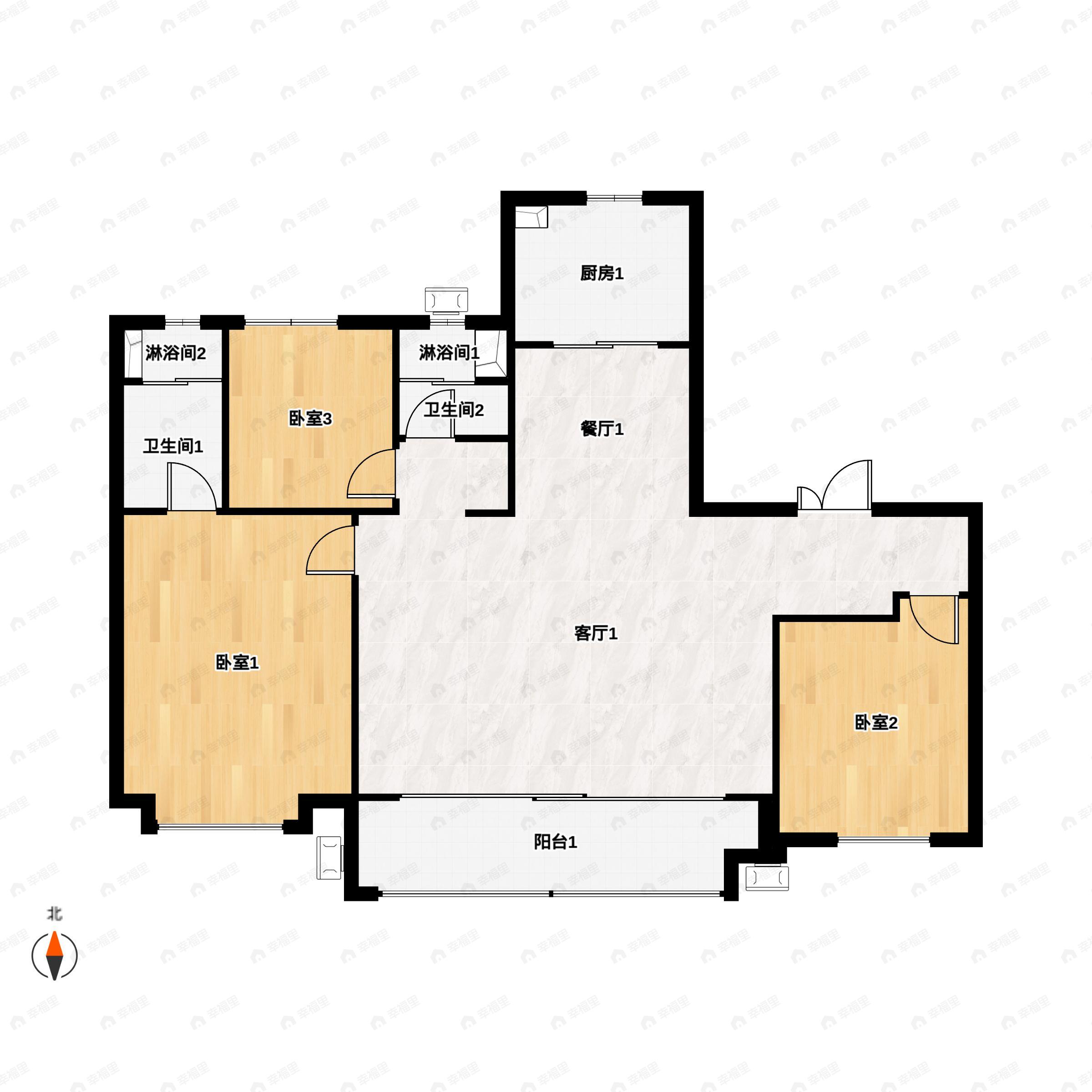 4室2厅2卫建面142平北|南户型图