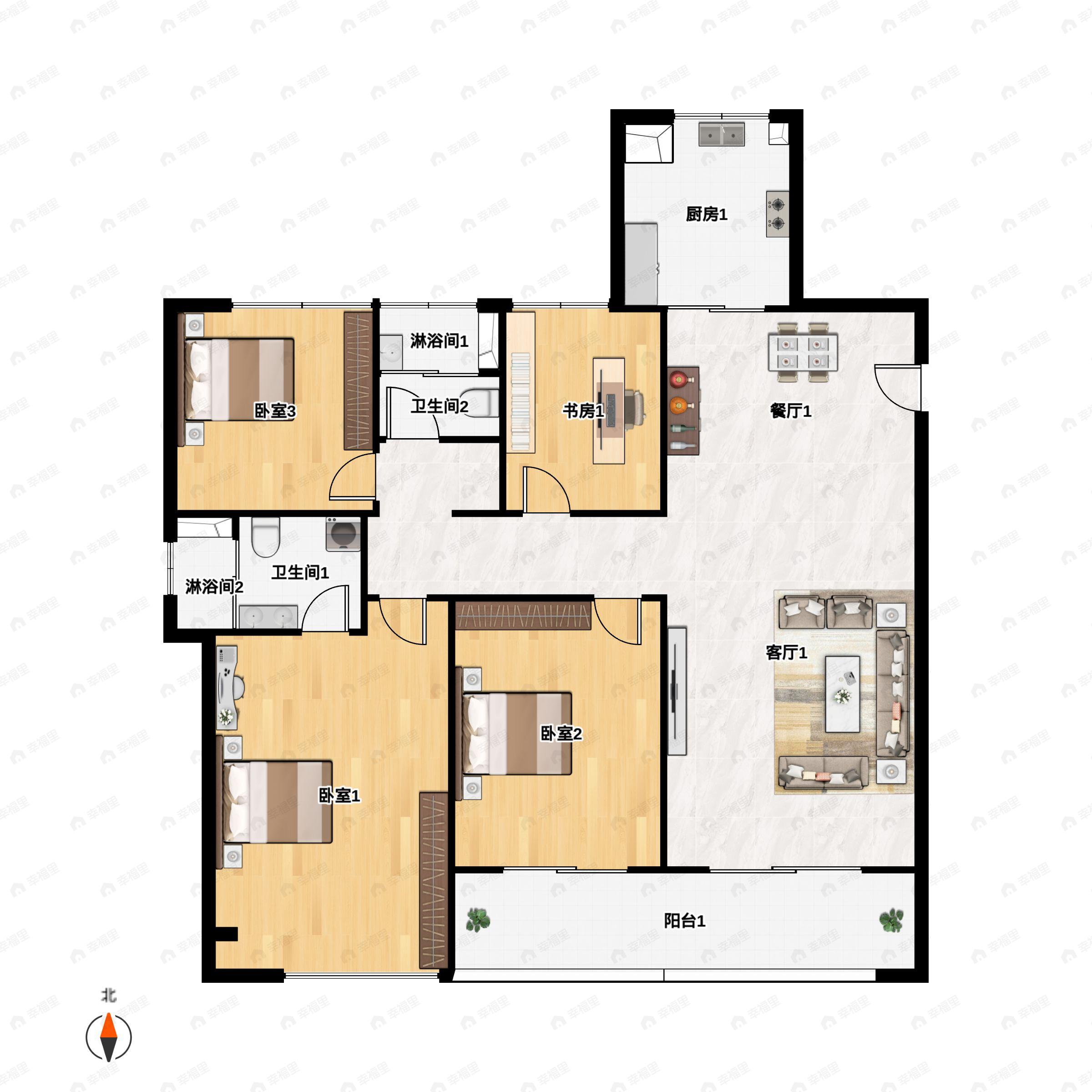 4室2厅2卫建面133平东南户型图