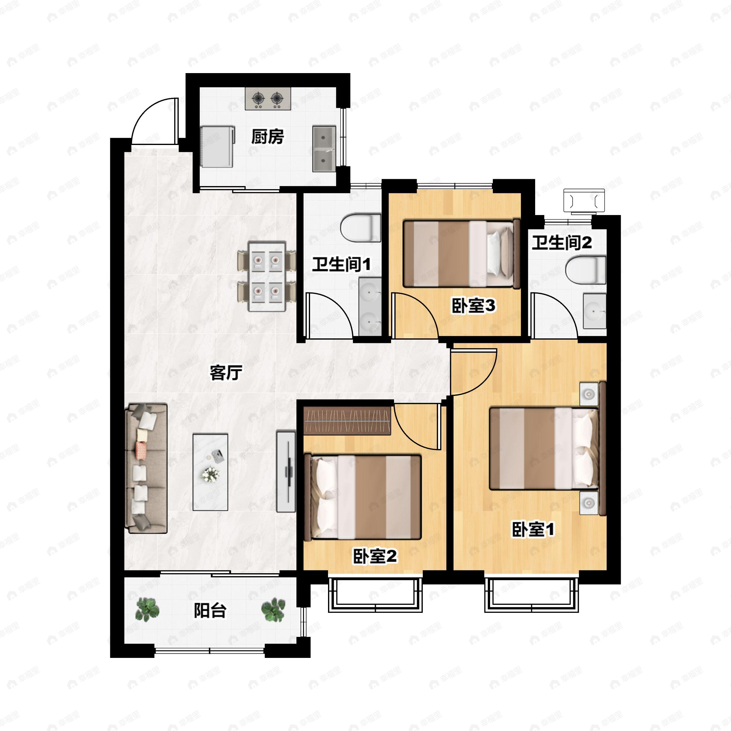 3室2厅2卫建面113平户型图