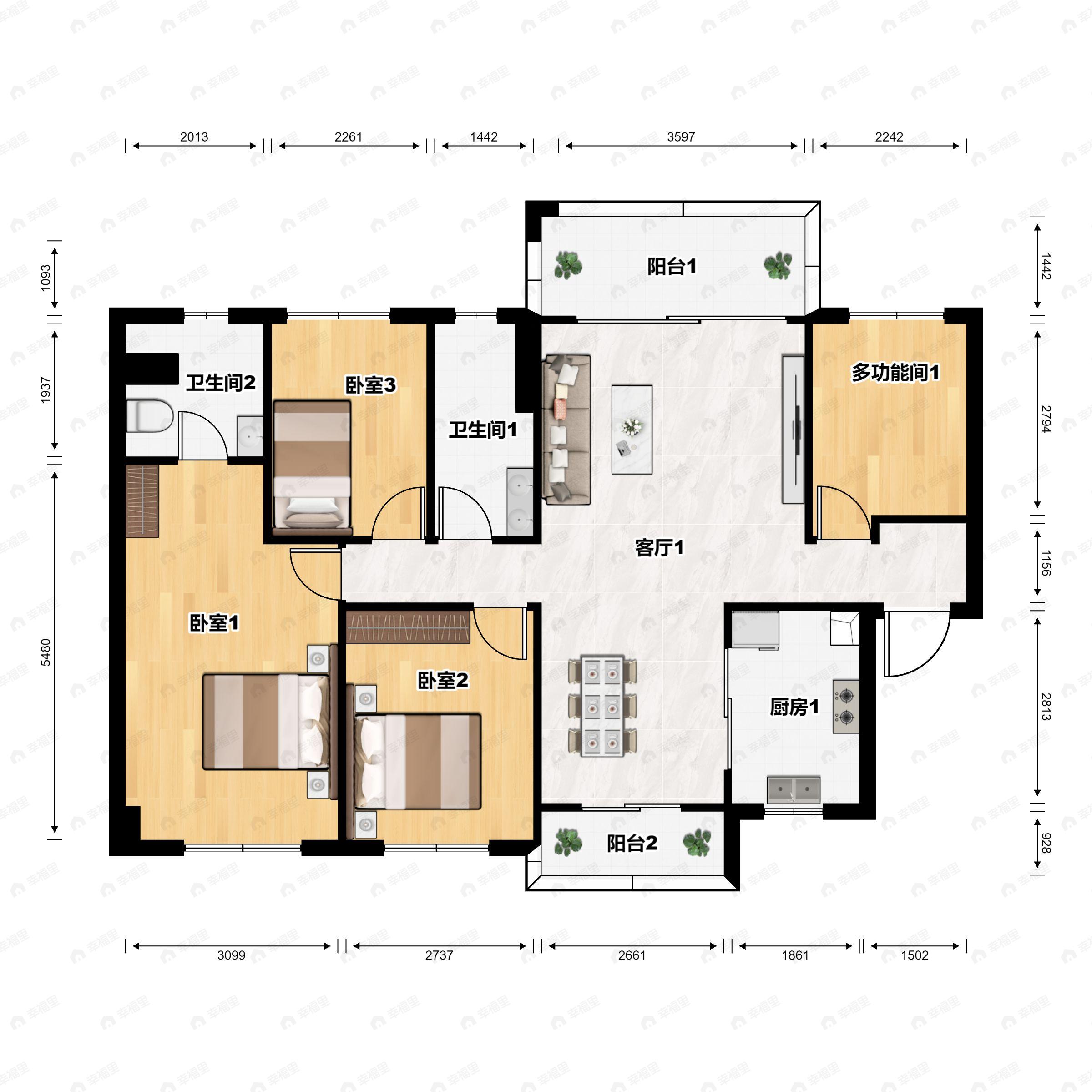4室2厅2卫建面142平东南户型图