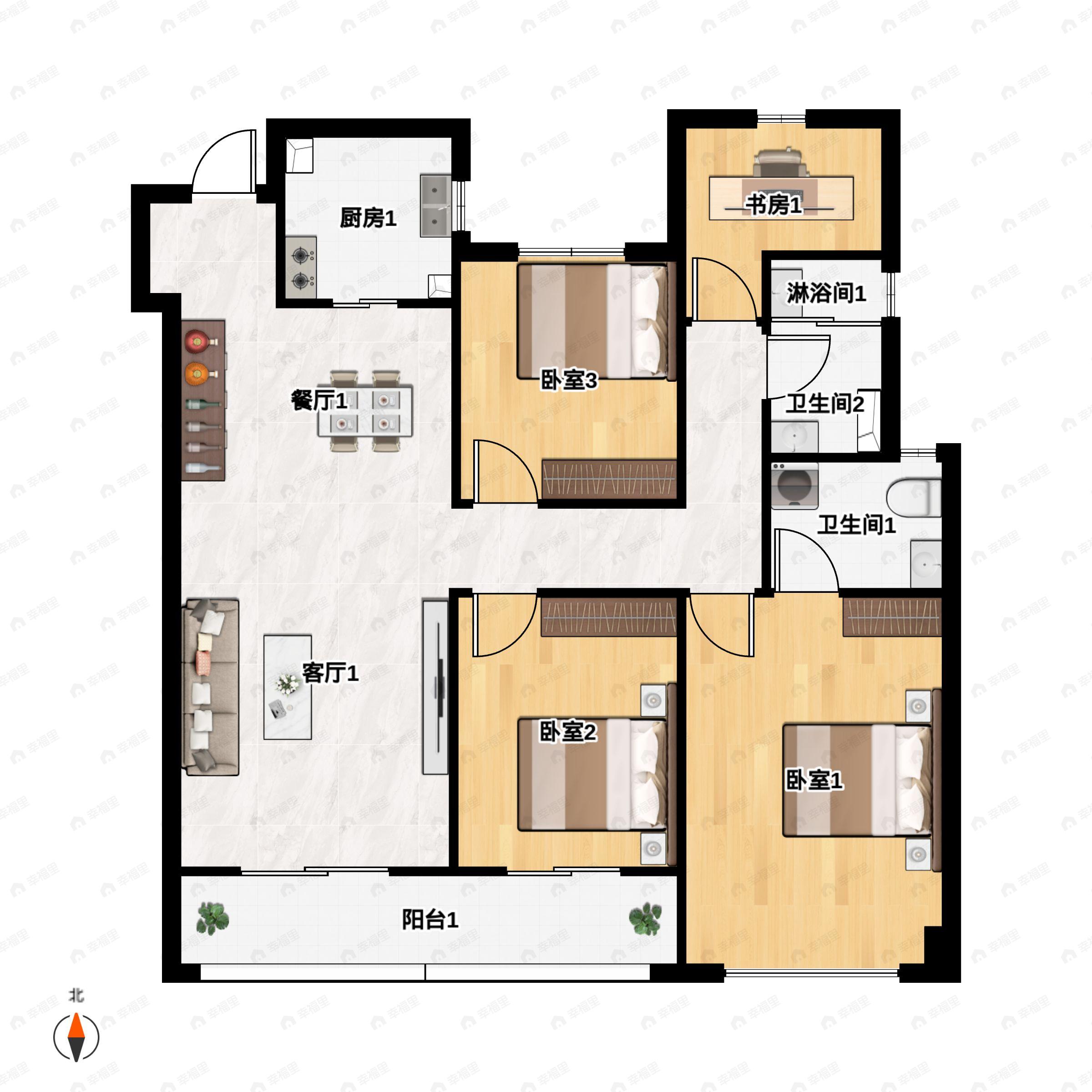 4室2厅2卫建面126平户型图