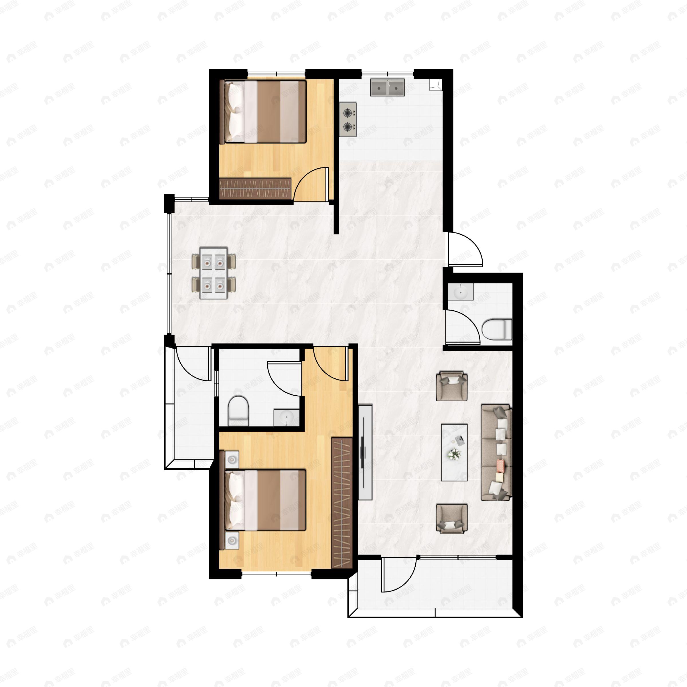 3室2厅2卫建面122平南户型图