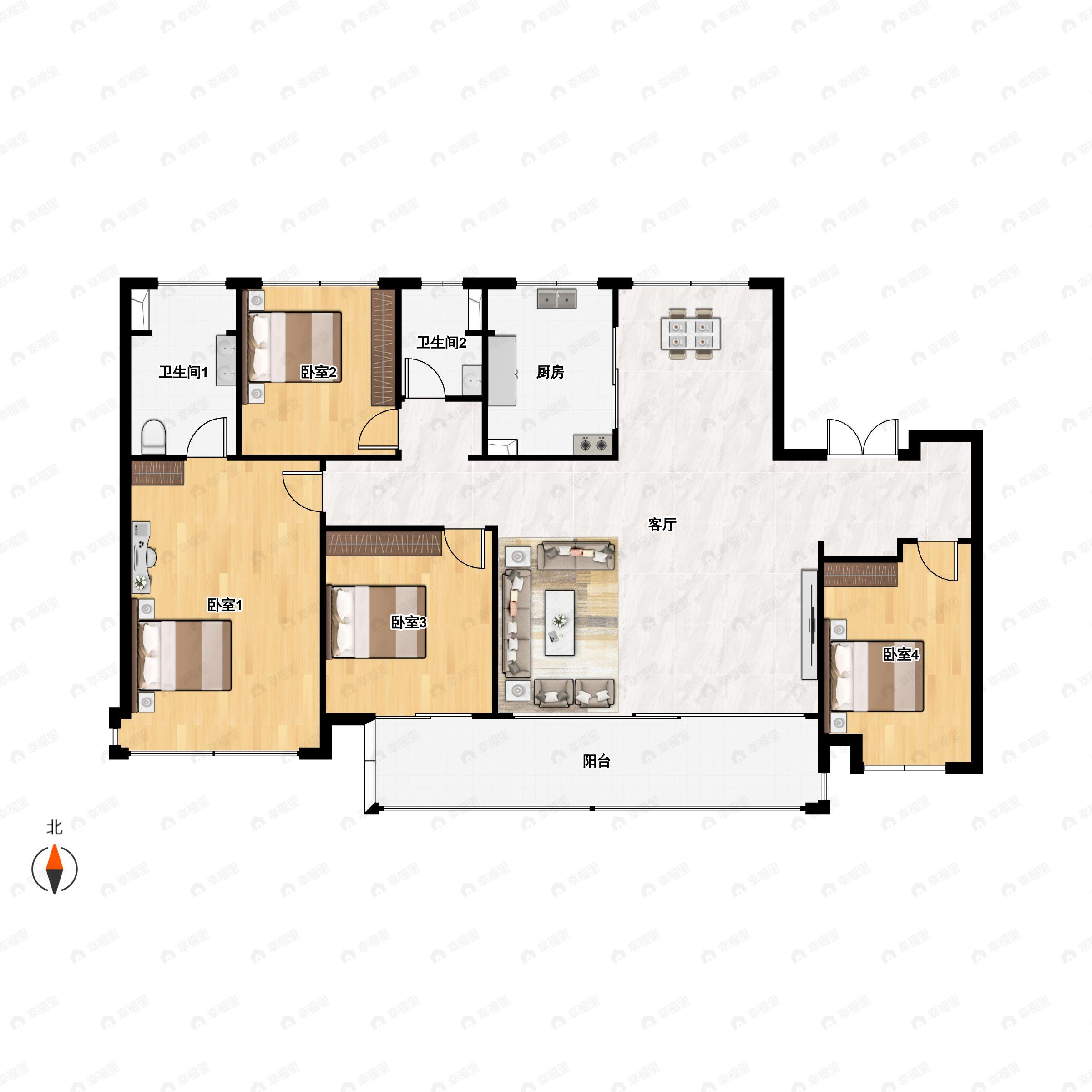 4室2厅2卫建面143平户型图