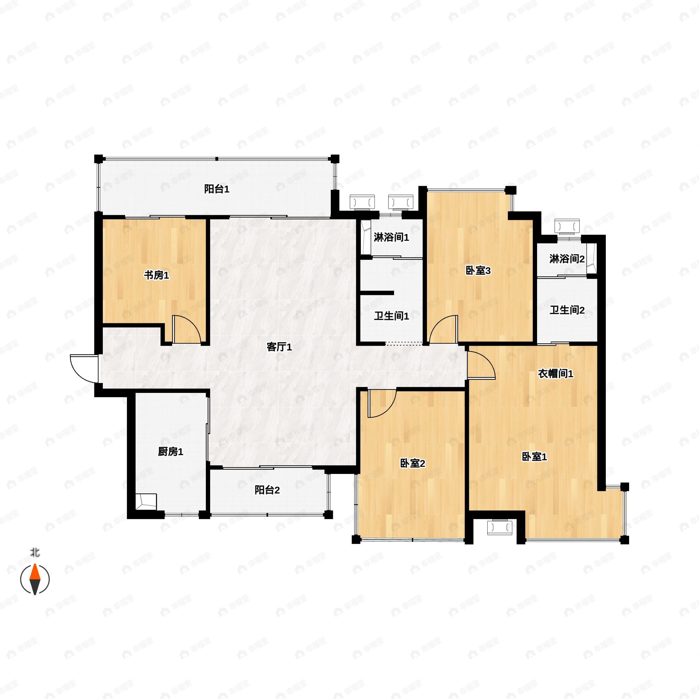 4室2厅2卫建面132平南|北户型图