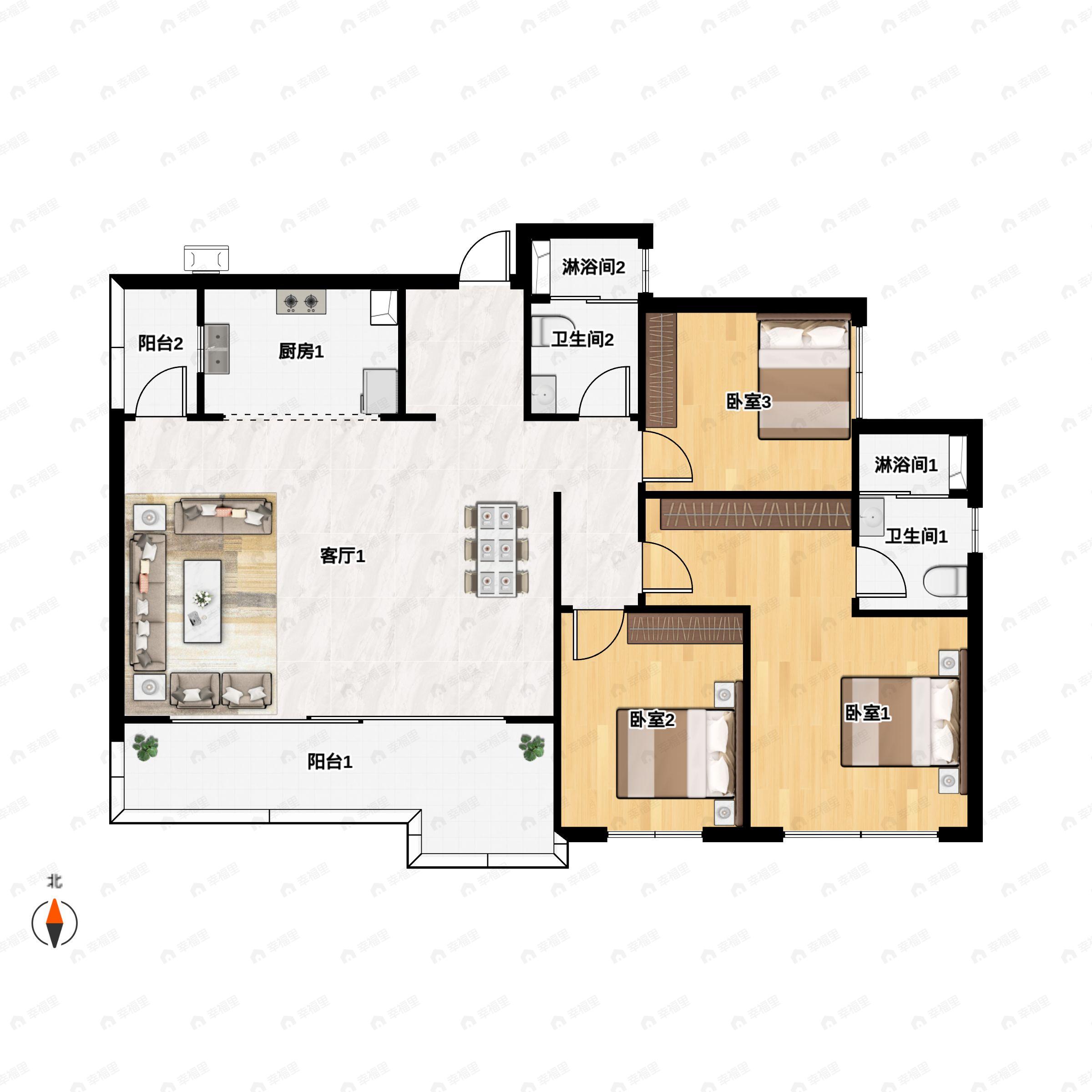 3室2厅2卫建面120平户型图