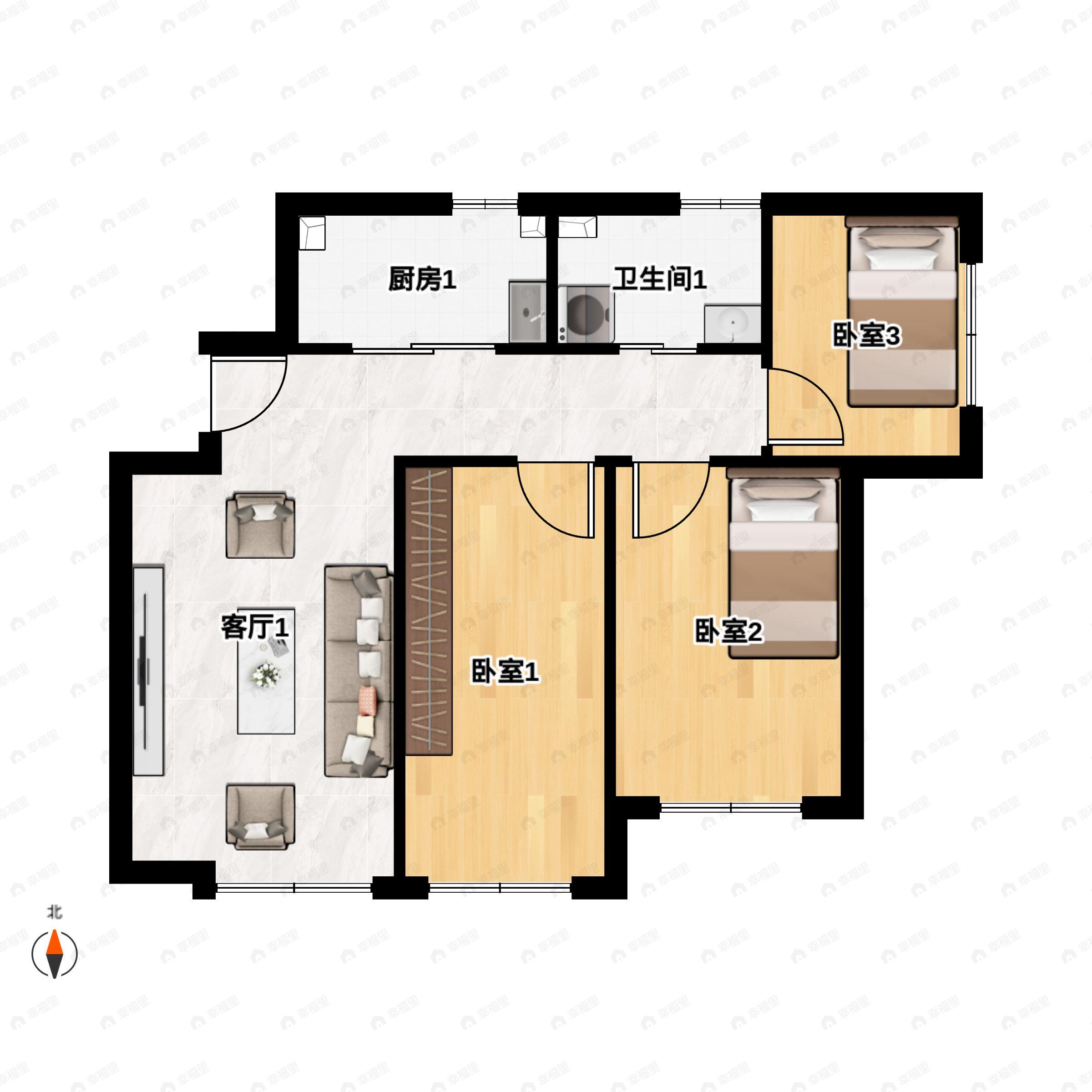 3室2厅1卫建面106平户型图