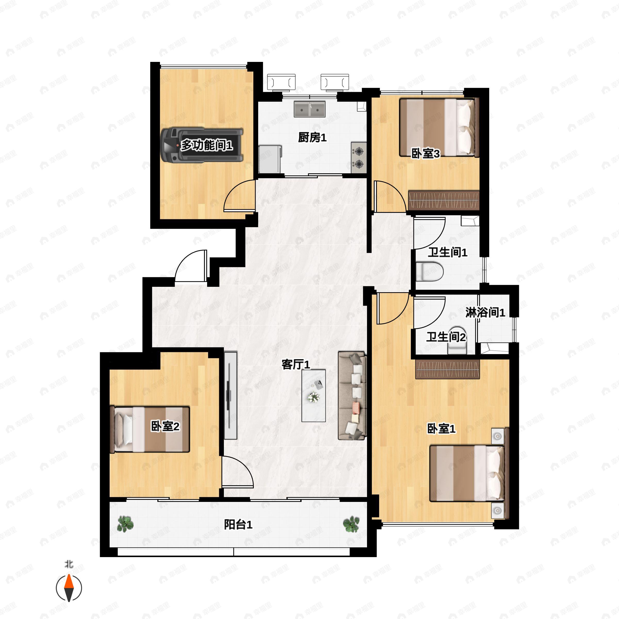 蓝城恒伟江南山庄3室2厅2卫户型图