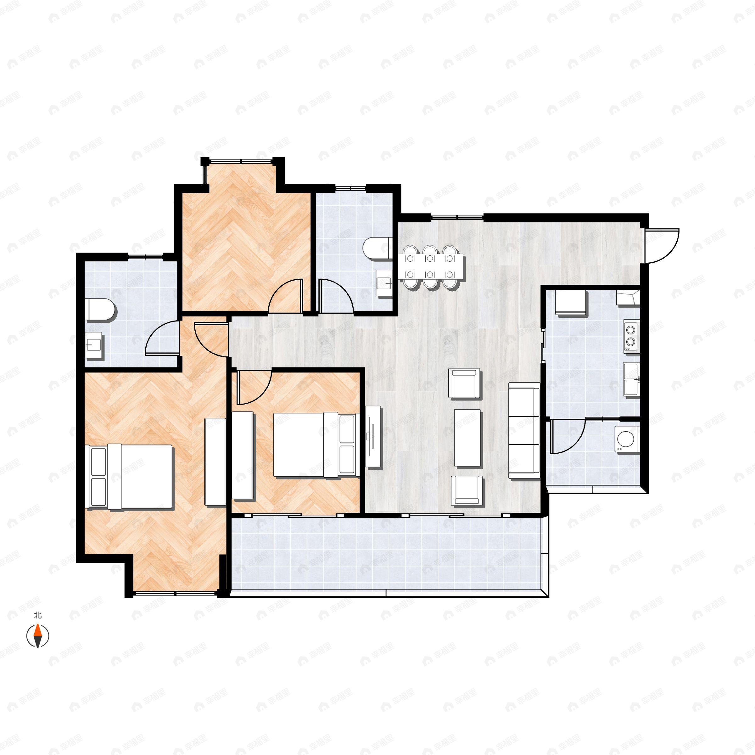 3室2厅2卫建面104平东南户型图