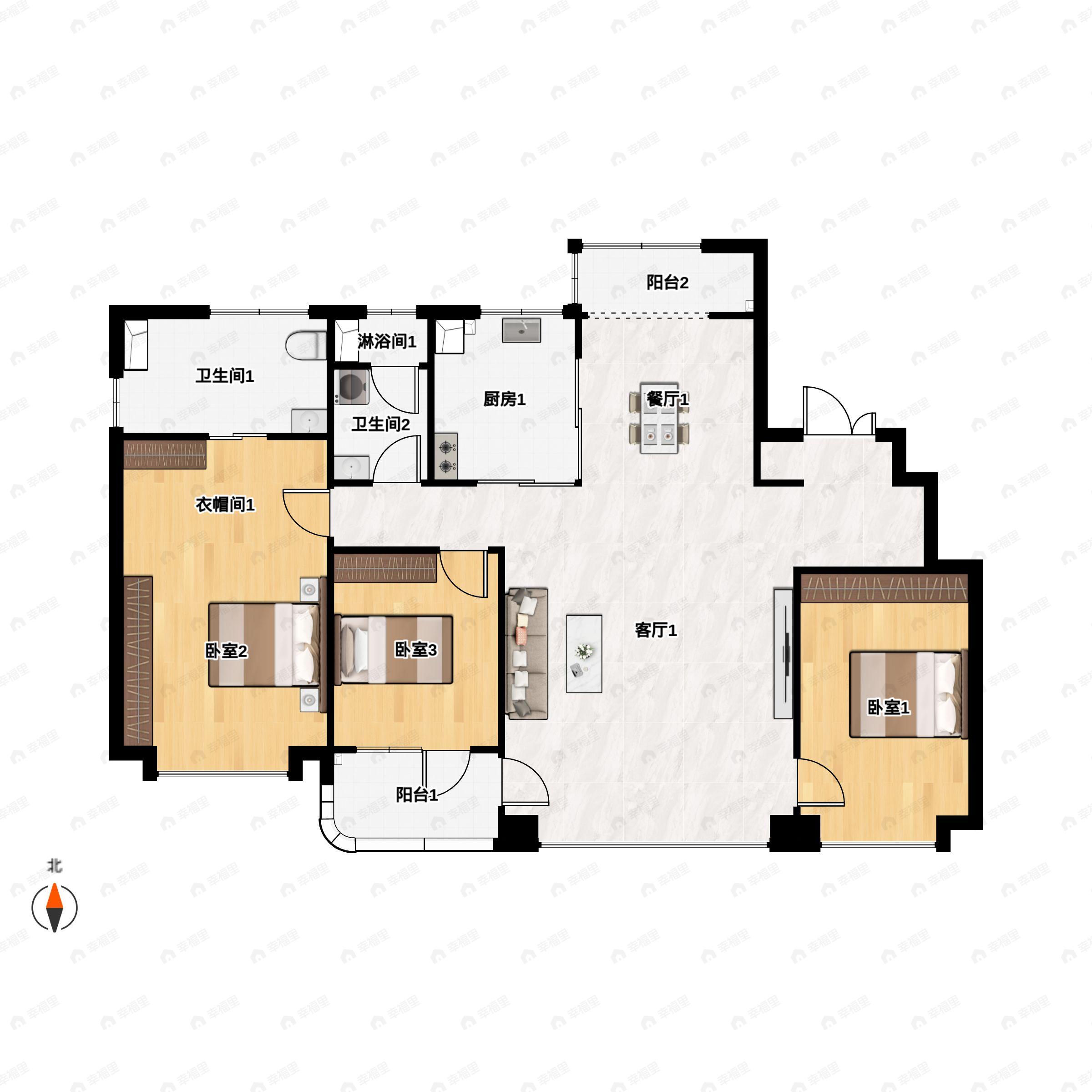 3室2厅2卫建面171平户型图