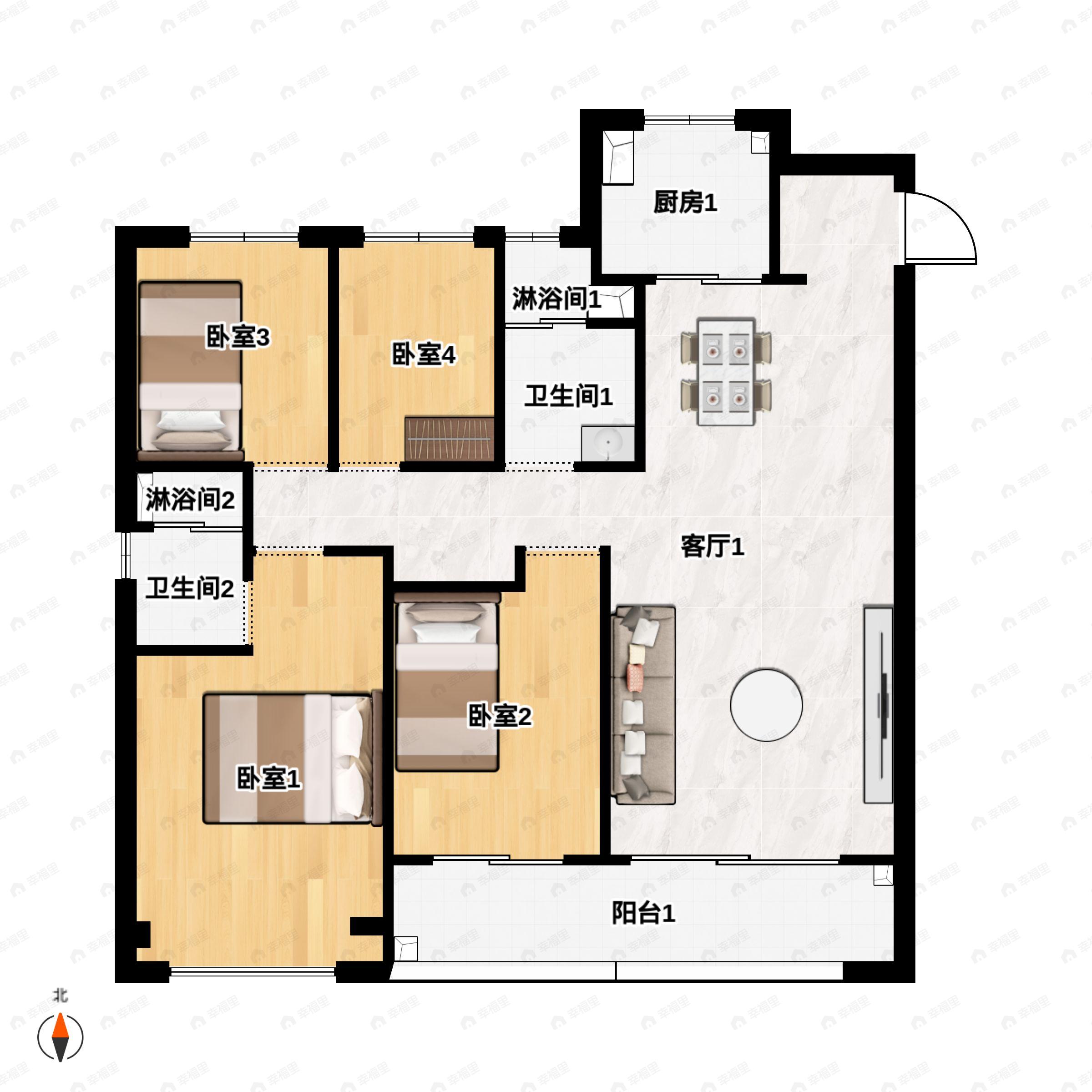 4室2厅2卫建面130平户型图