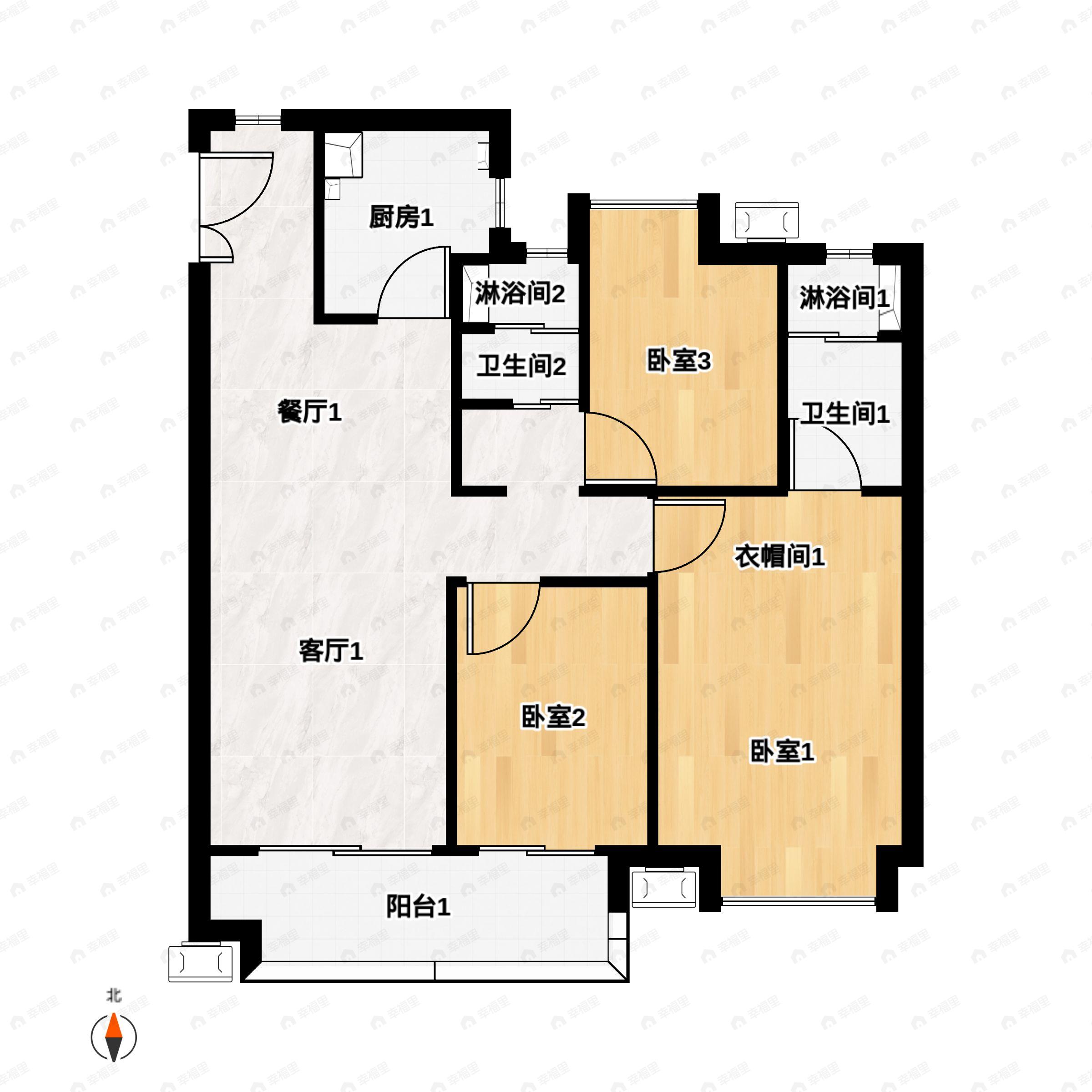 3室2厅2卫建面119平南户型图