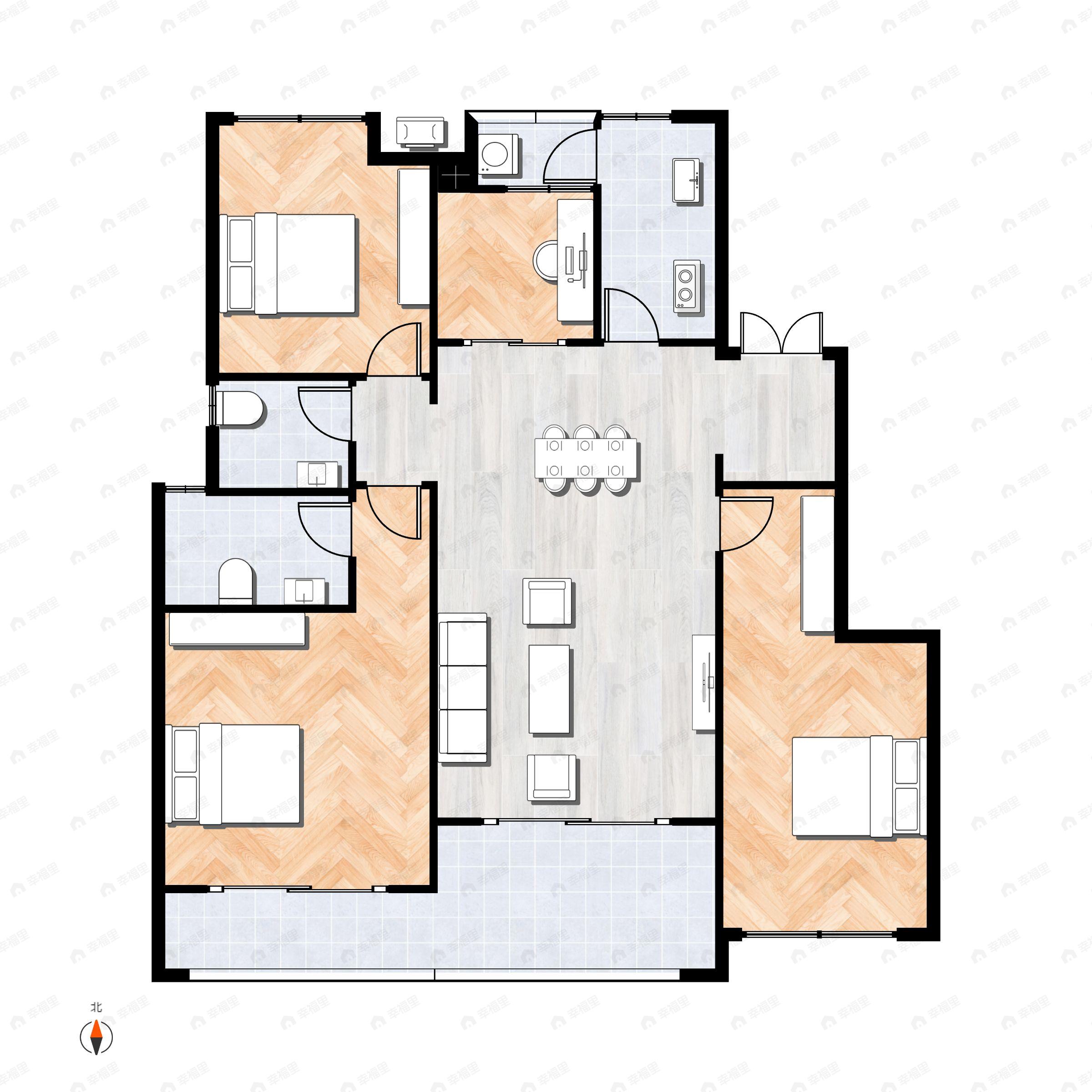4室2厅2卫建面125平南户型图