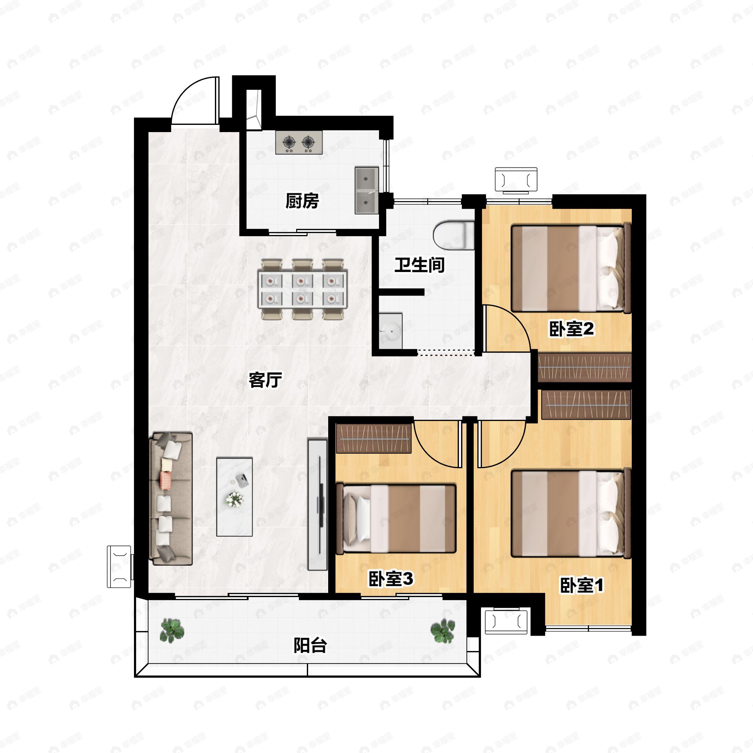 3室2厅1卫建面98平户型图