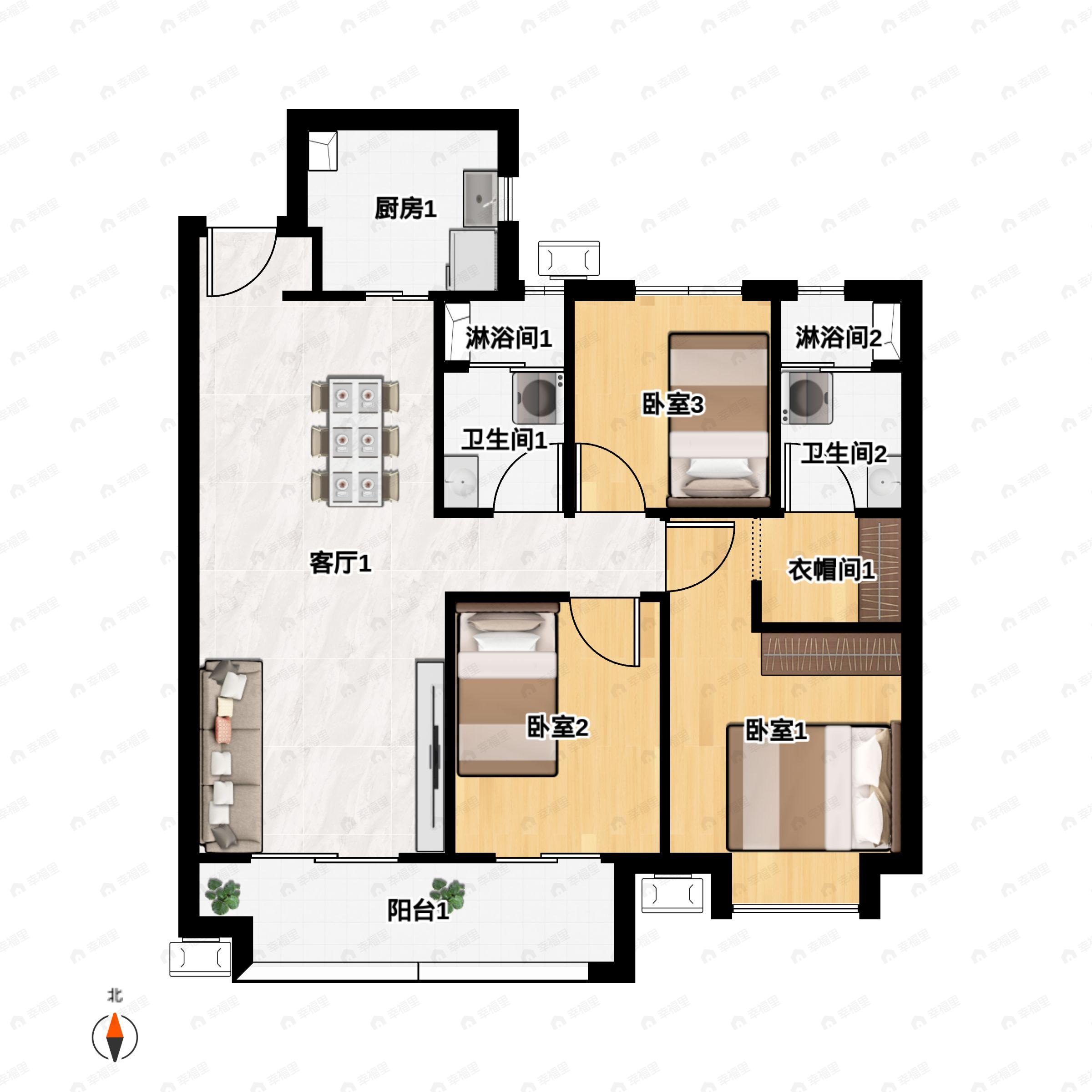 嘉圆悦湖居3室2厅2卫户型图