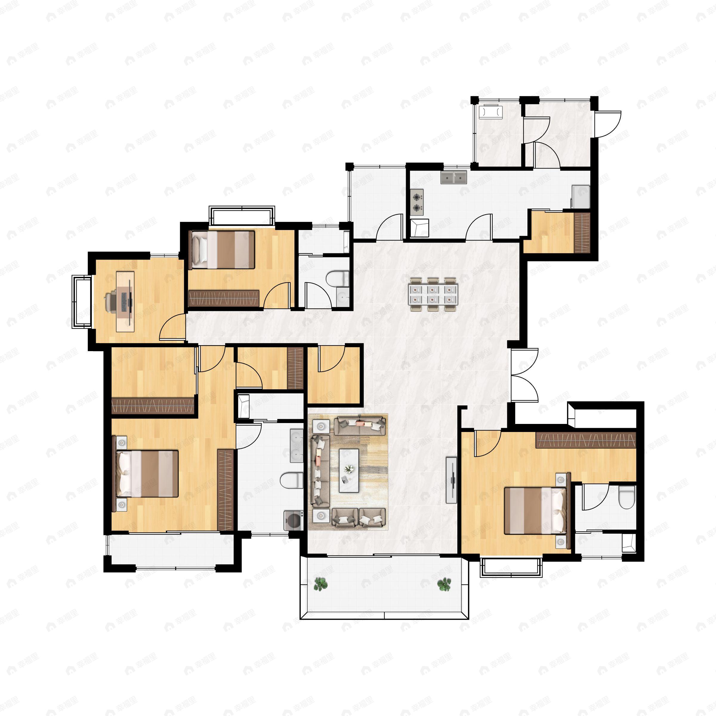 4室2厅4卫建面235平南|北户型图