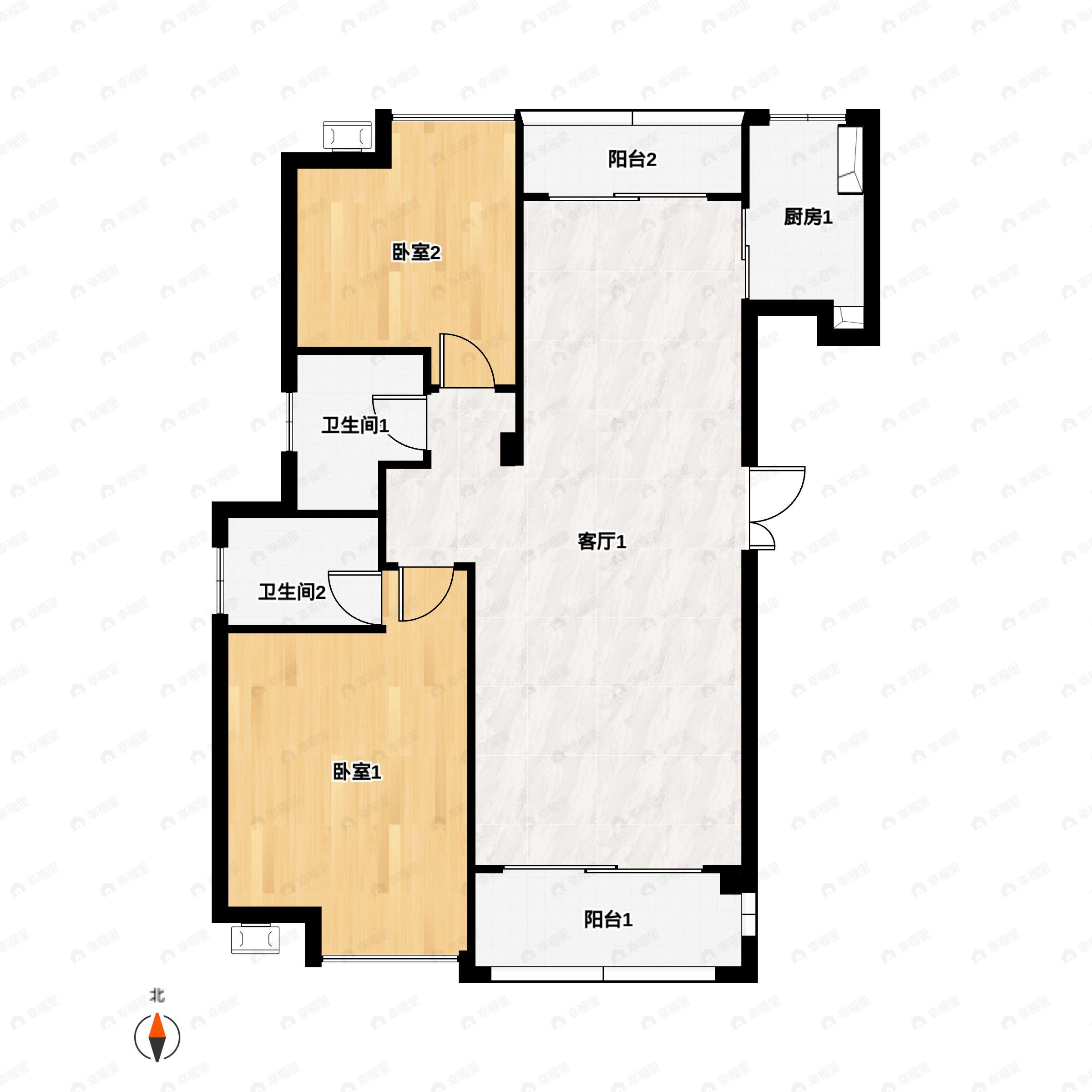 2室2厅2卫建面105平户型图