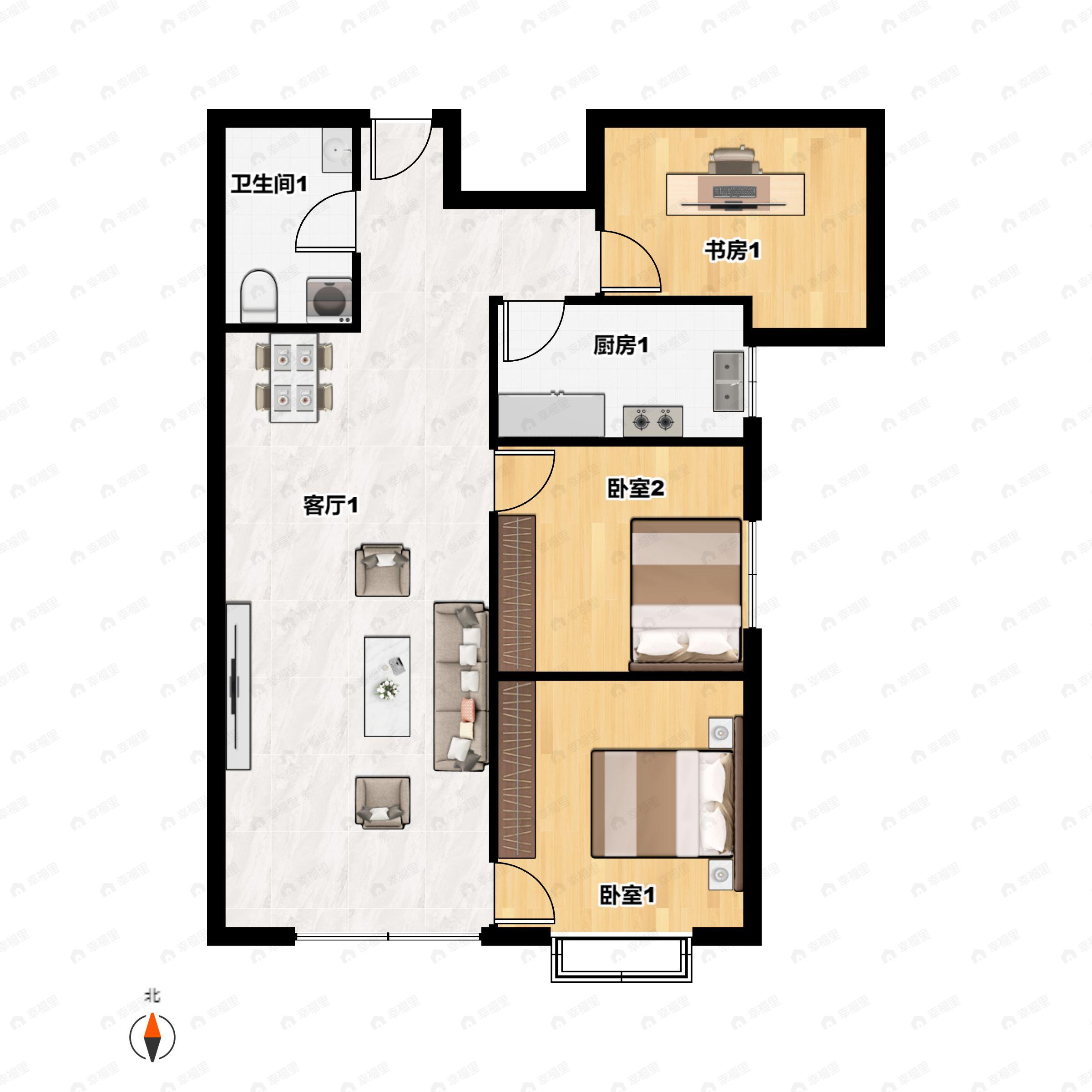 3室2厅1卫建面94平南户型图