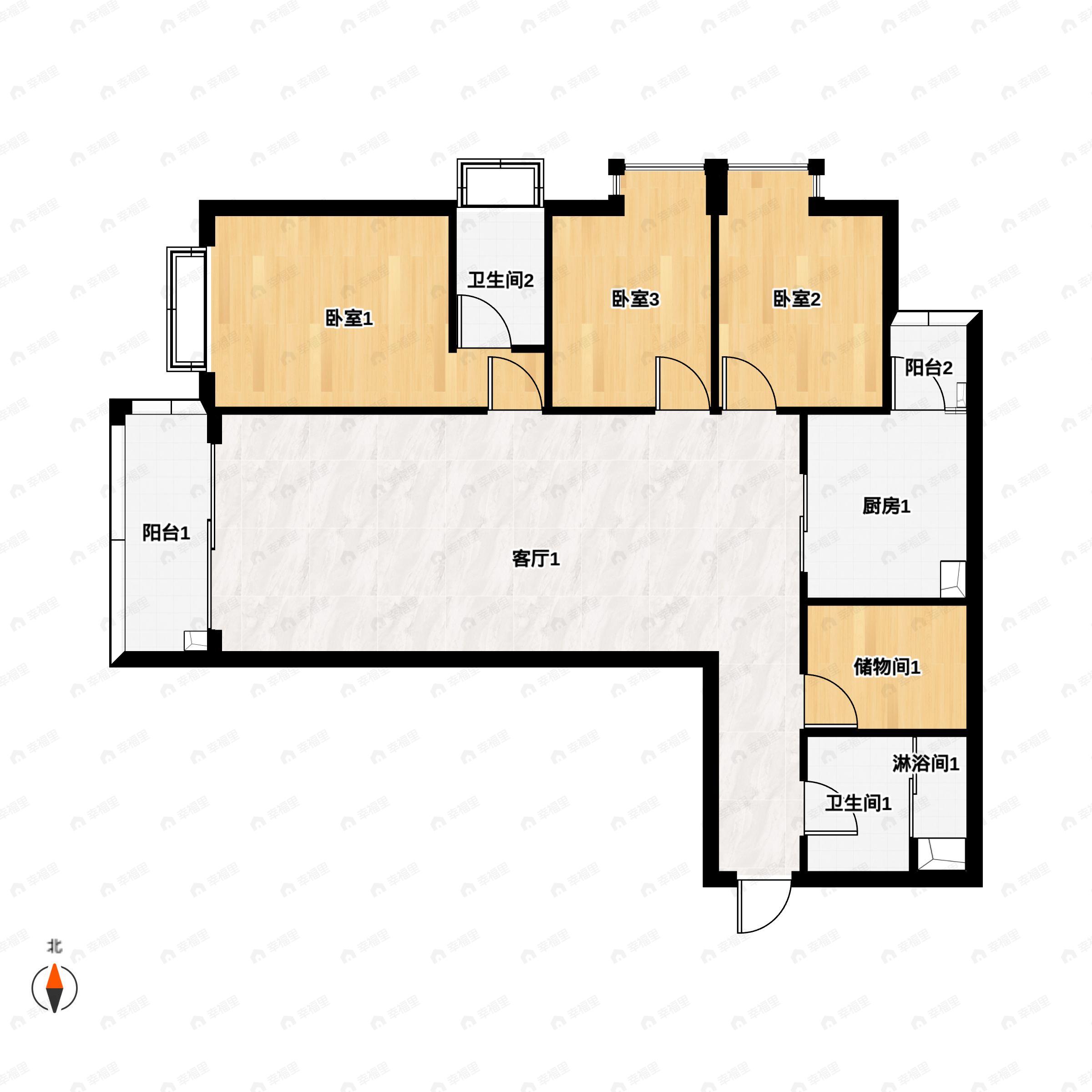 东旭骏城3室2厅2卫户型图