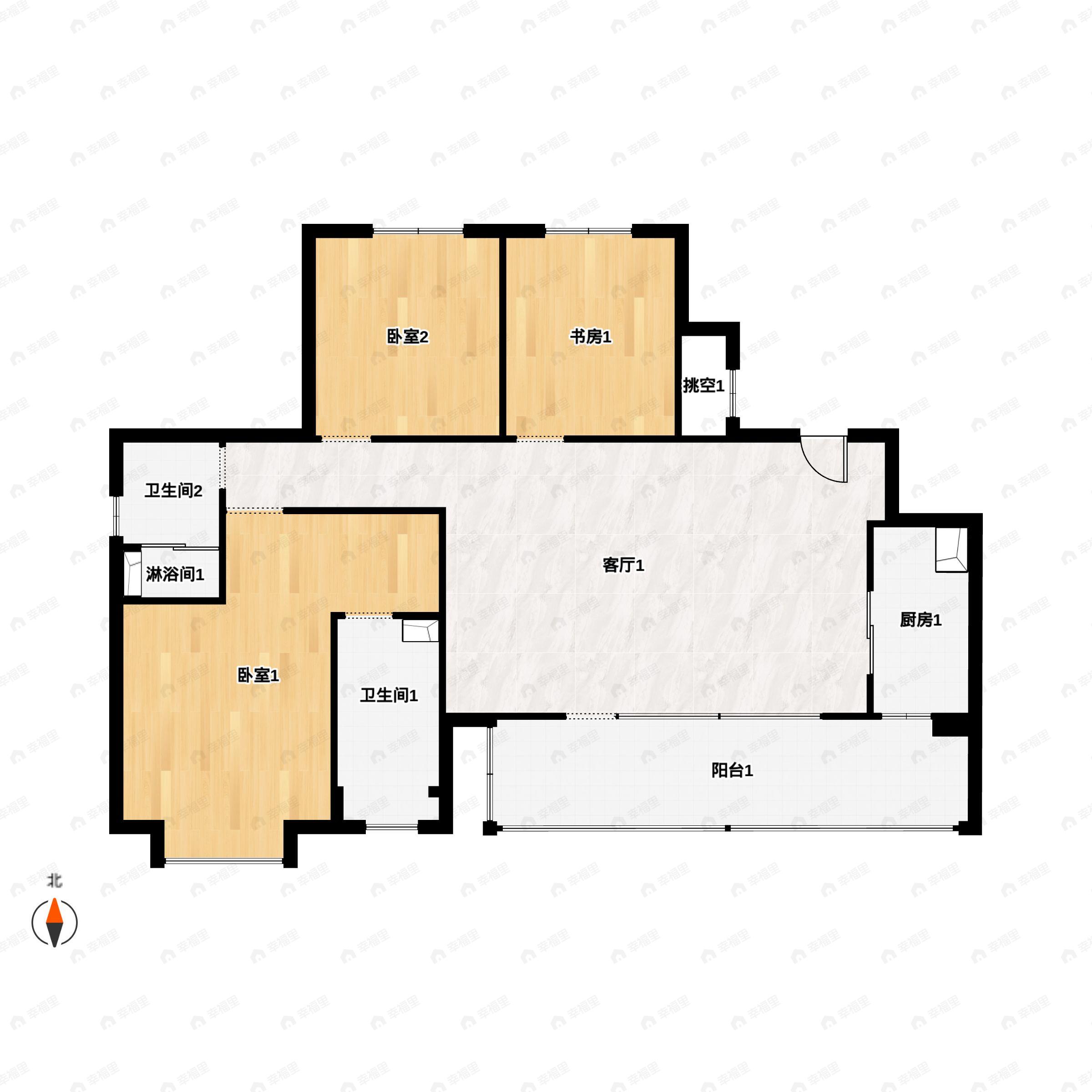 3室2厅2卫建面134平户型图