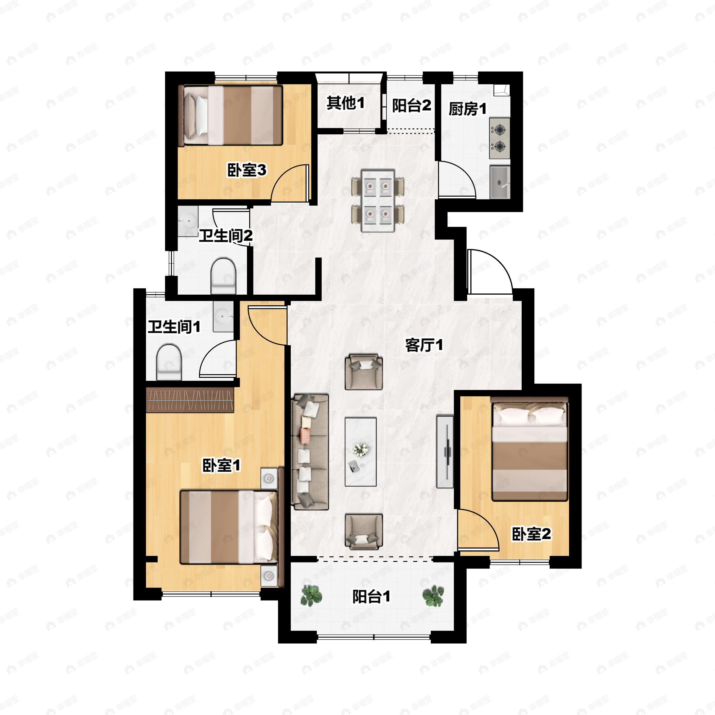 3室2厅2卫建面119平户型图