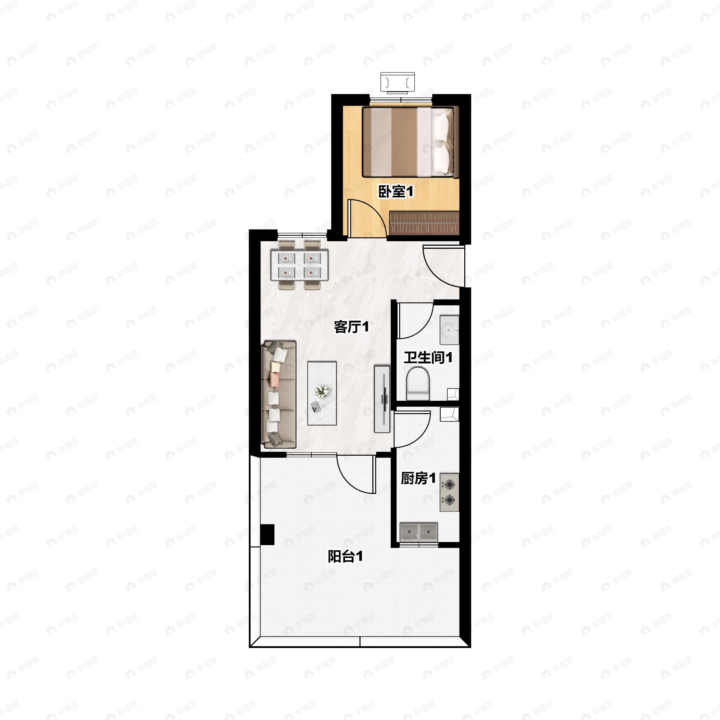 1室2厅1卫建面72m²南|北户型图