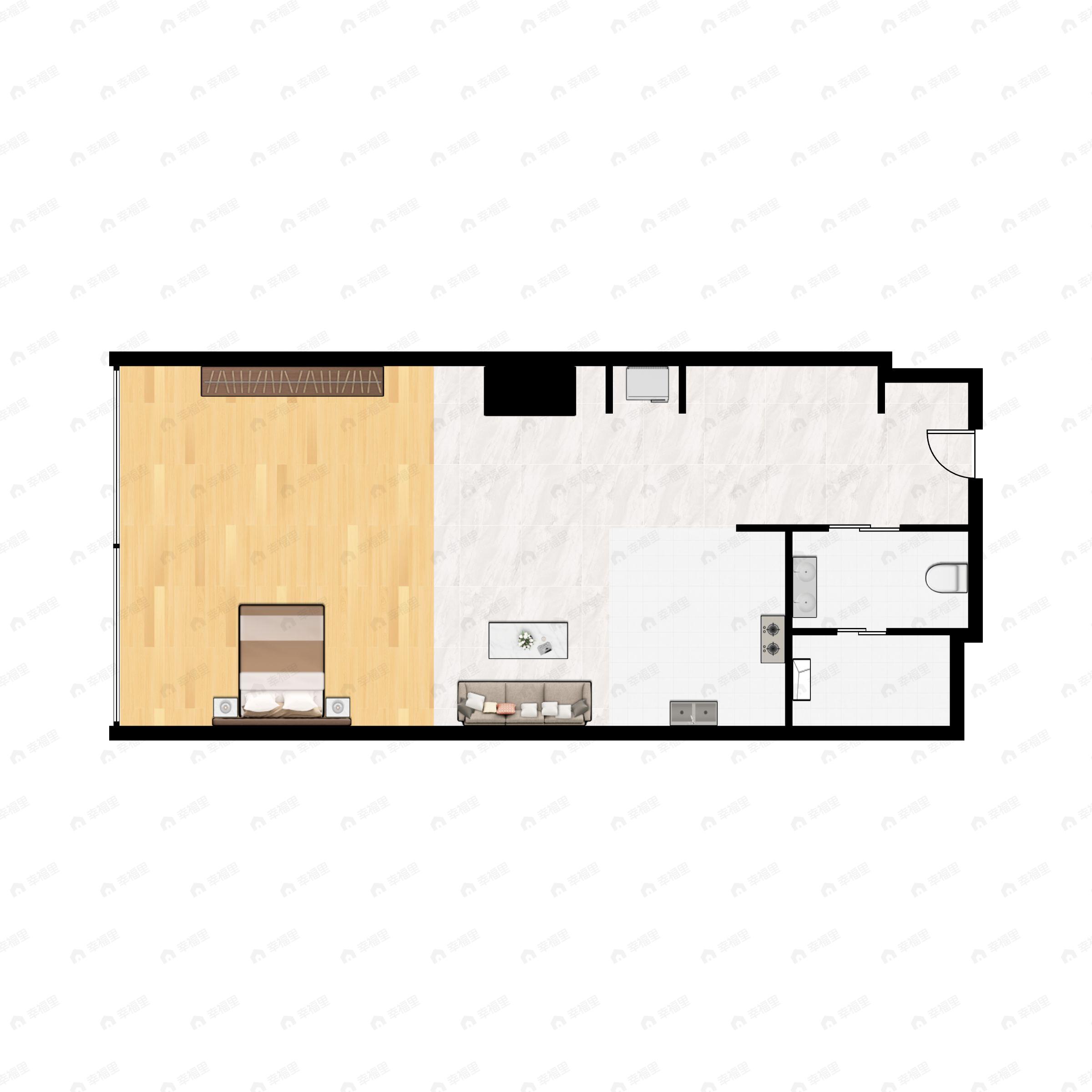 1室2厅1卫建面70m²西户型图