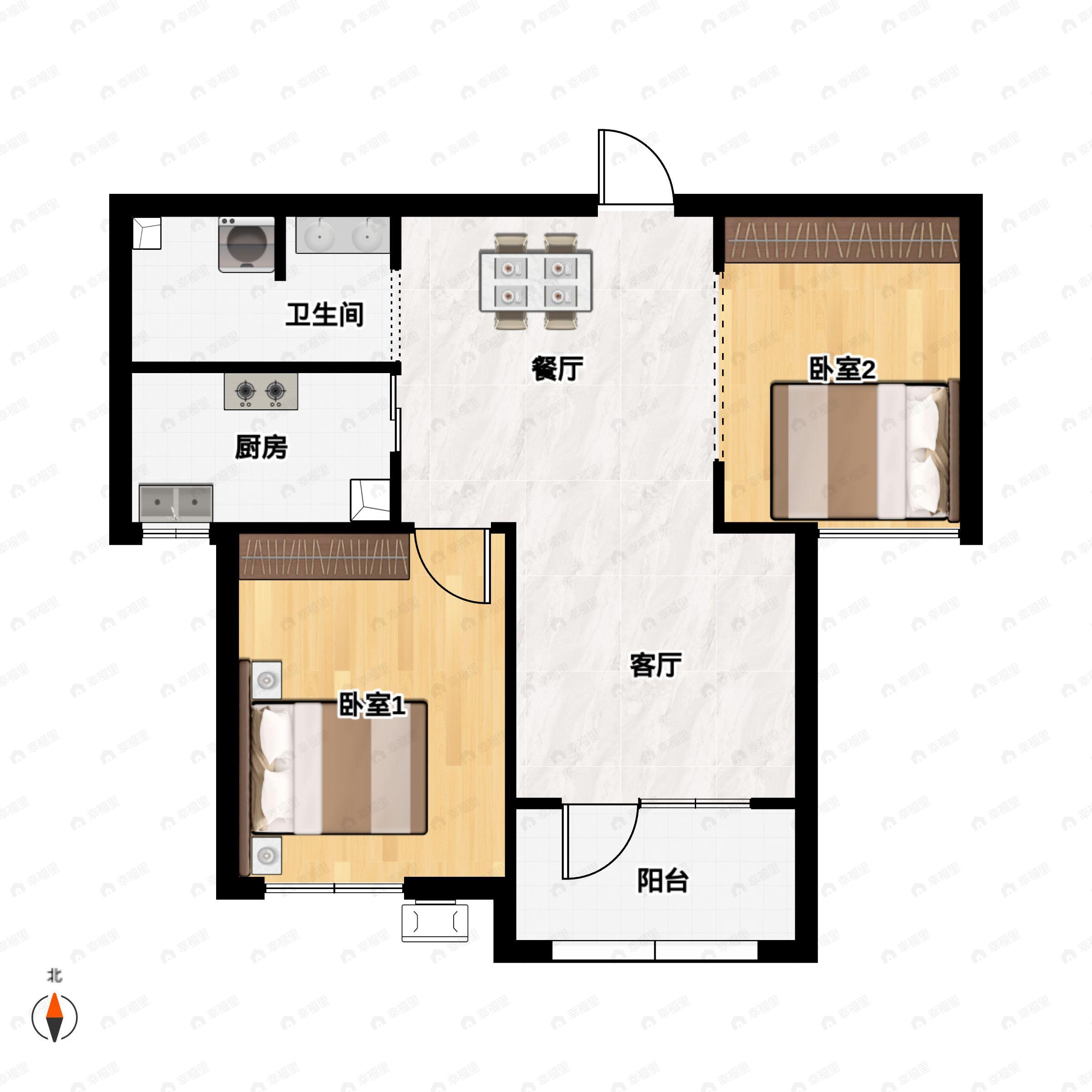 2室2厅1卫建面70平户型图